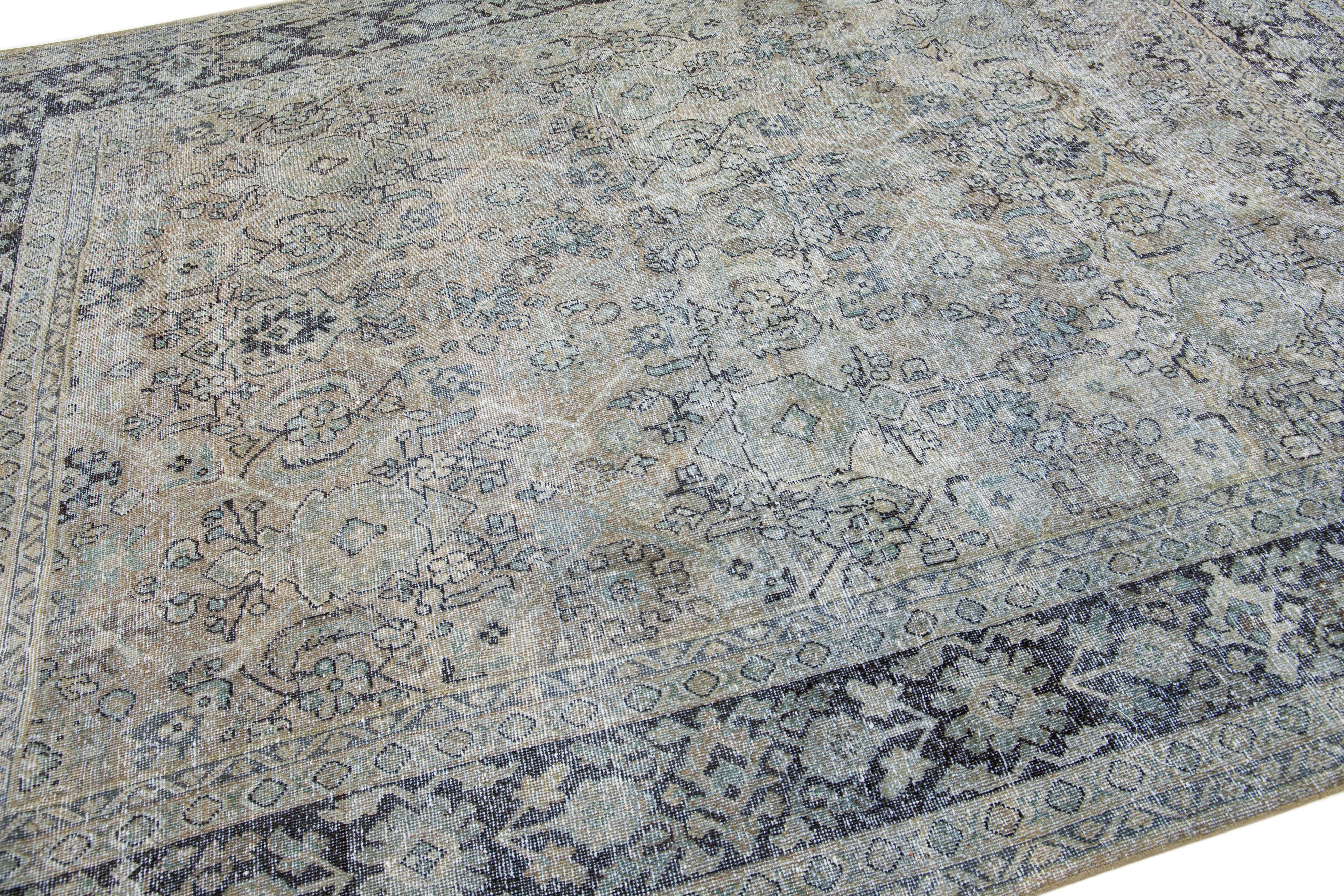 Hand-Knotted Antique Handmade Grey Persian Tabriz Wool Rug with Shah Abbasi Design For Sale