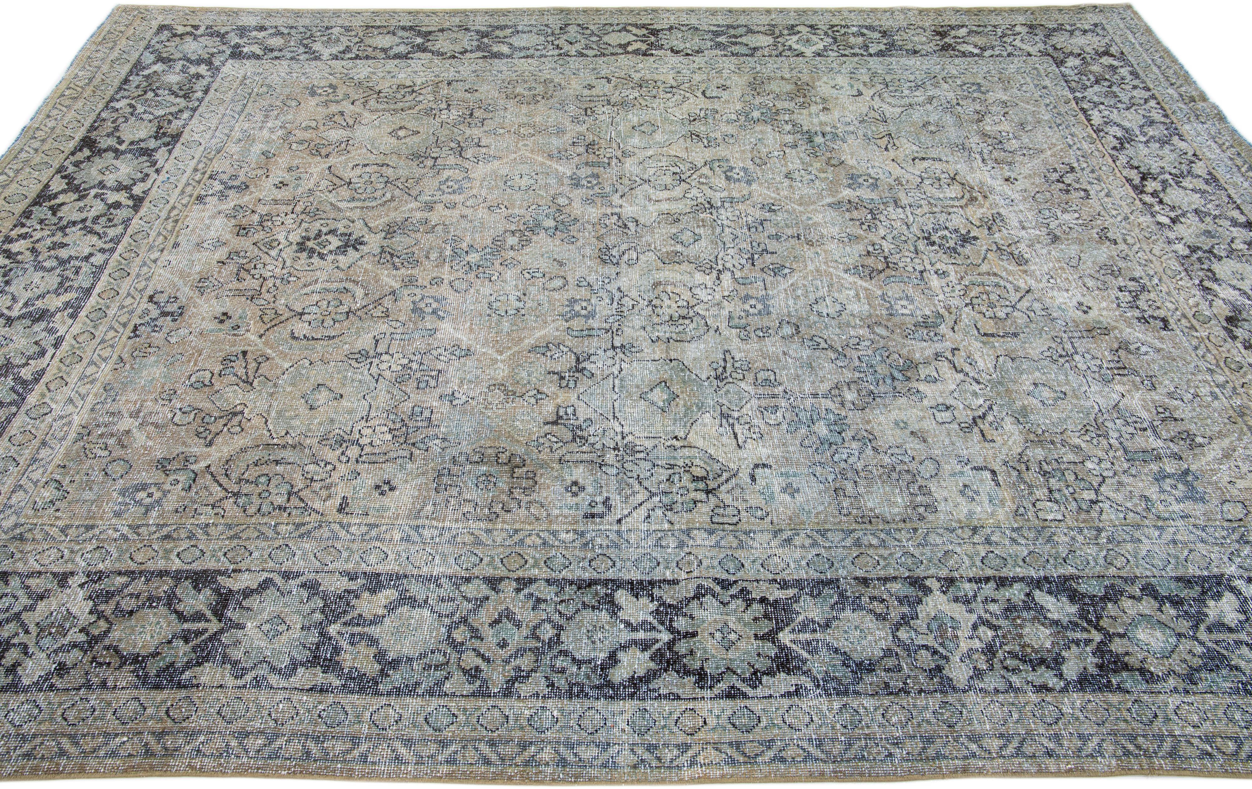 Antique Handmade Grey Persian Tabriz Wool Rug with Shah Abbasi Design In Good Condition For Sale In Norwalk, CT