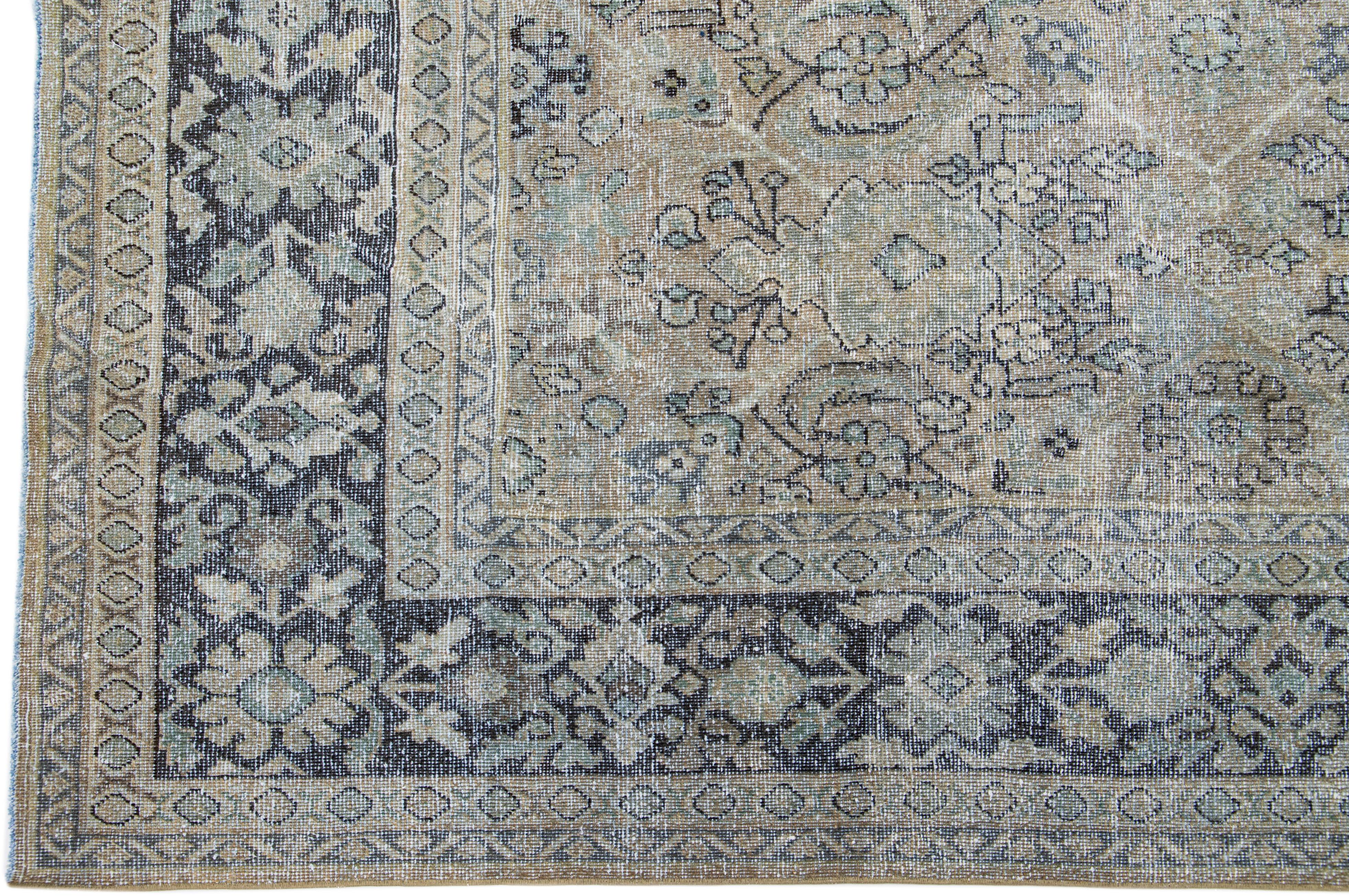 20th Century Antique Handmade Grey Persian Tabriz Wool Rug with Shah Abbasi Design For Sale