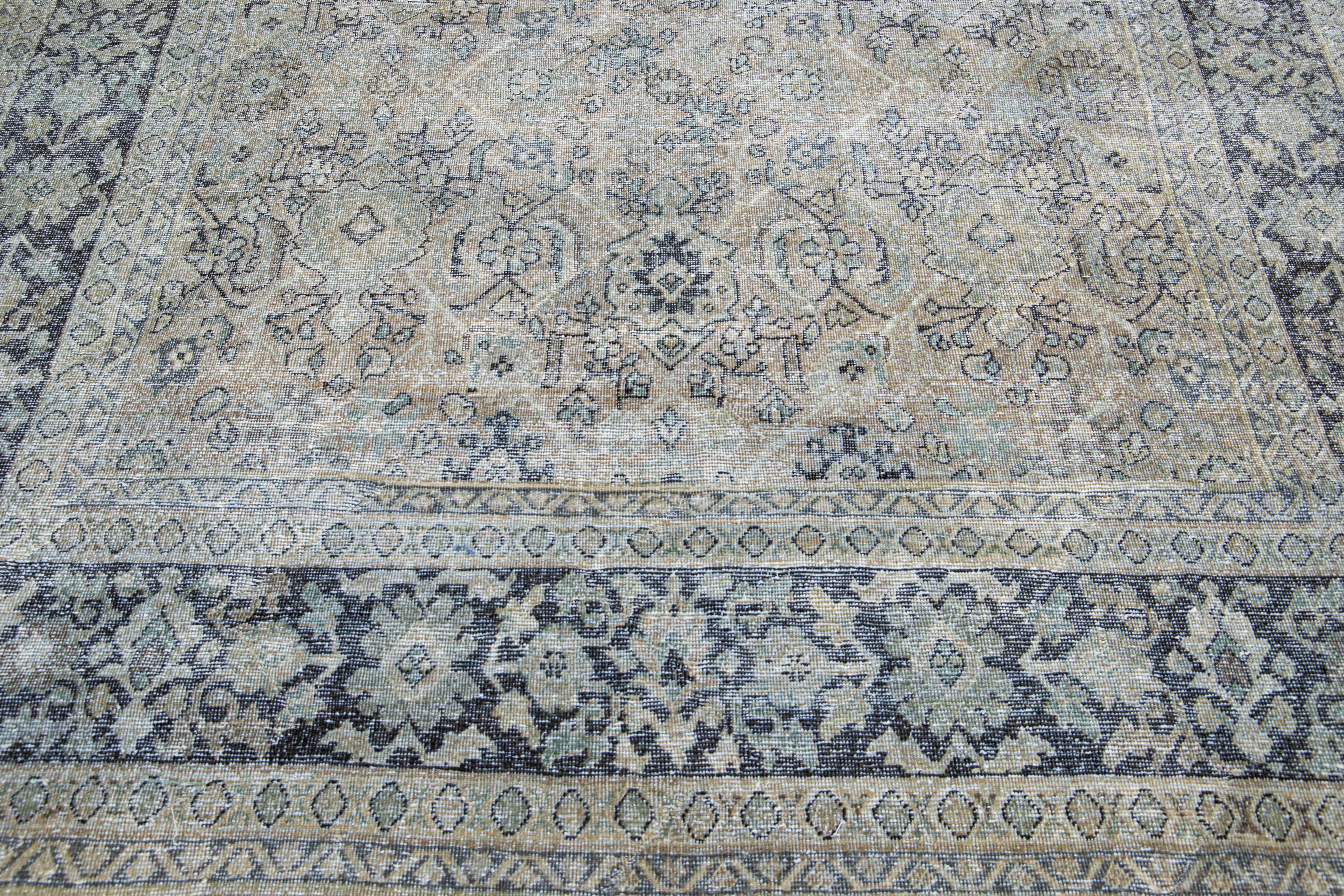Antique Handmade Grey Persian Tabriz Wool Rug with Shah Abbasi Design For Sale 1