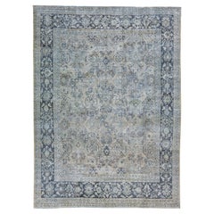 Antique Handmade Grey Persian Tabriz Wool Rug with Shah Abbasi Design