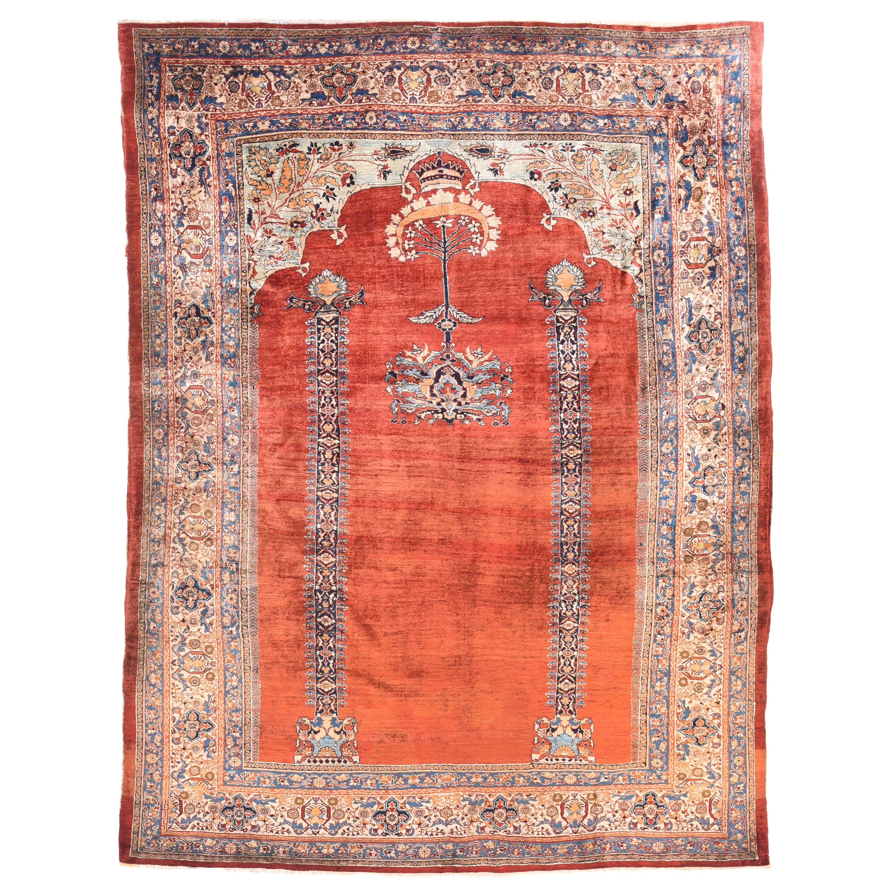 Antique Persian Silk Heriz Area Rug For Sale
