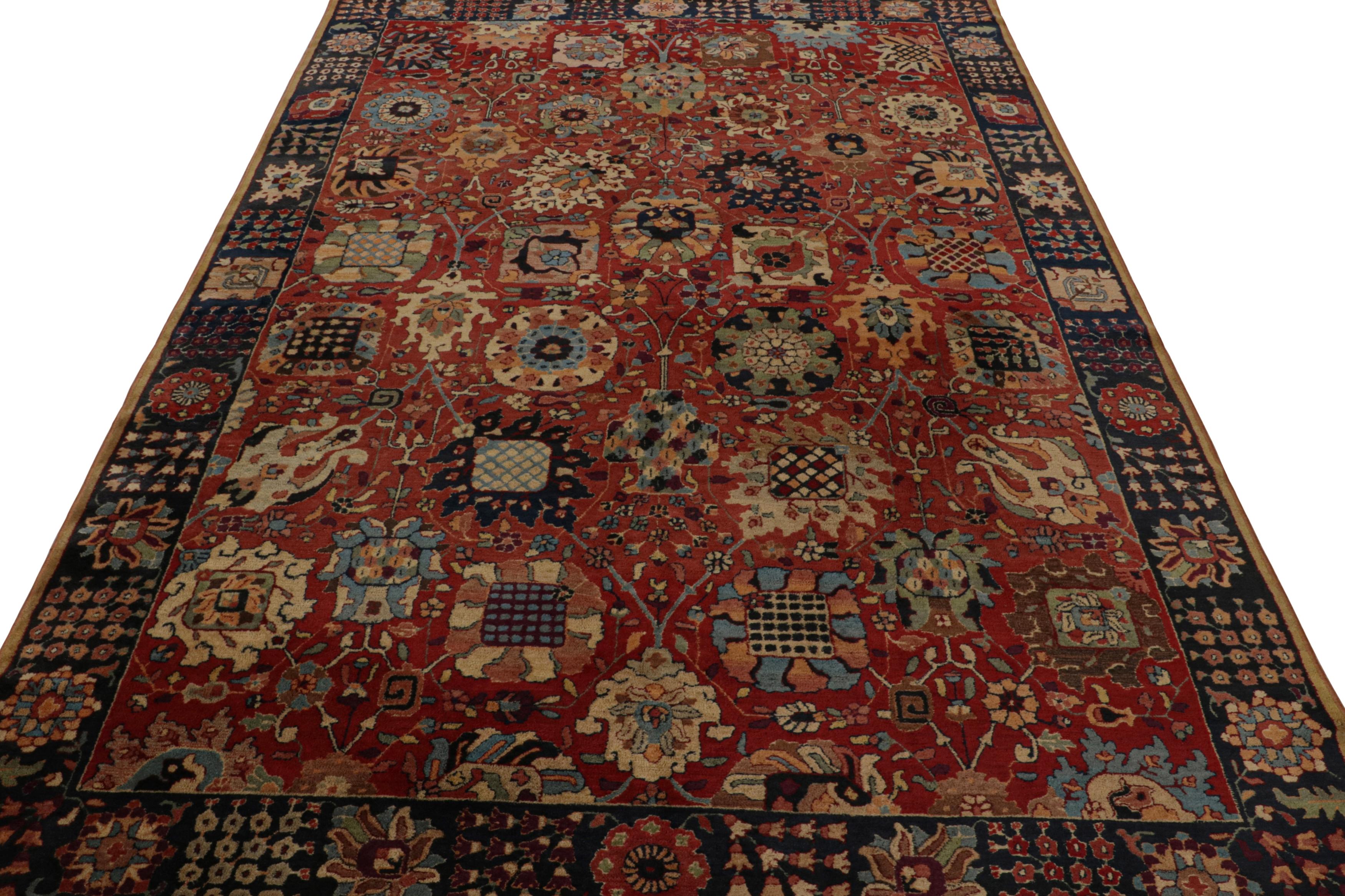German Antique Handmade Hooked Rug in Red with Floral patterns, from Rug & Kilim For Sale