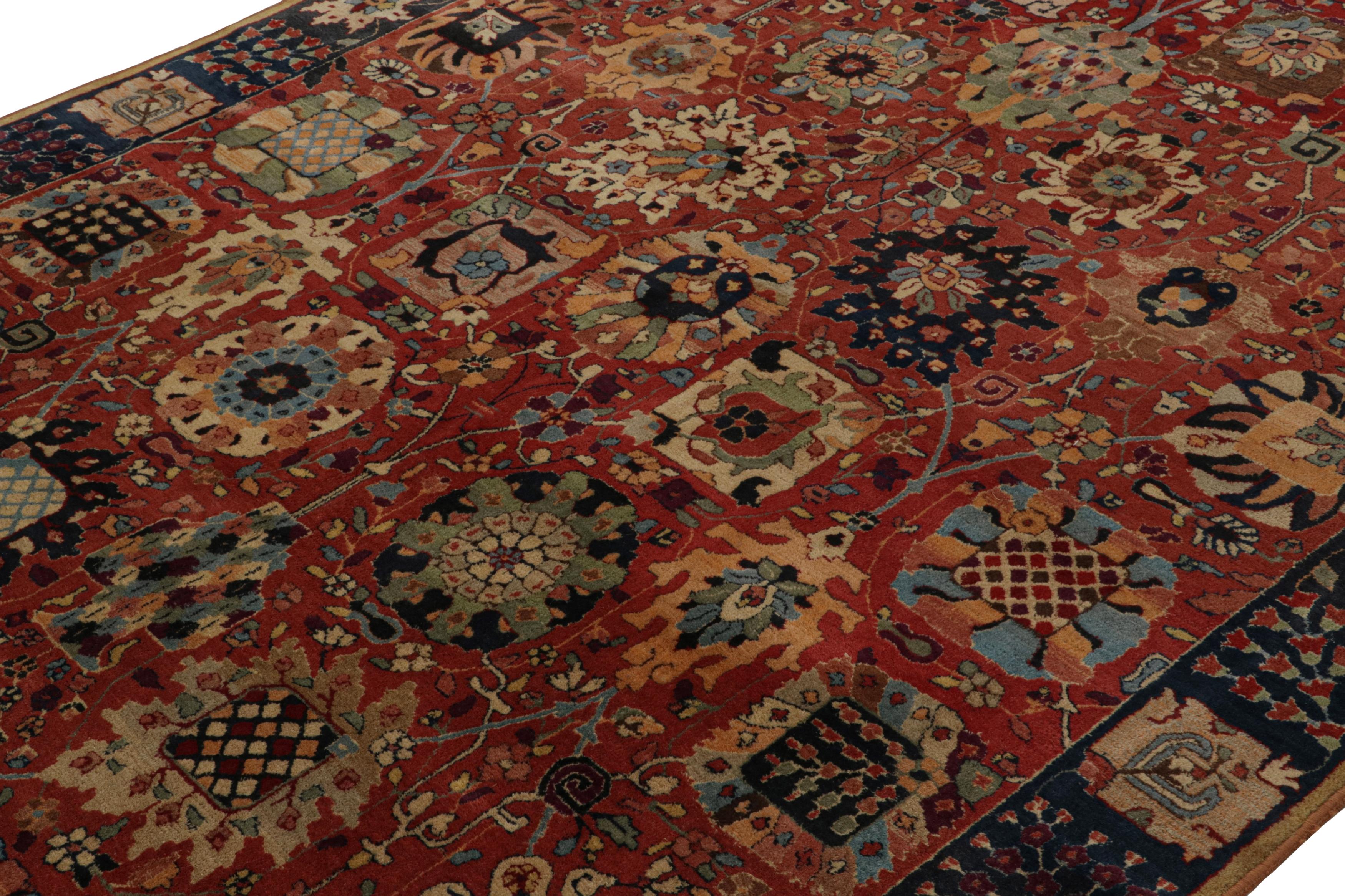 Hand-Knotted Antique Handmade Hooked Rug in Red with Floral patterns, from Rug & Kilim For Sale