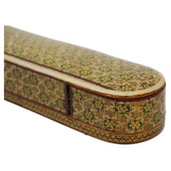 Boîte à stylos ancienne en bois de Khatam, motif islamique réalisé à la main, années 1930