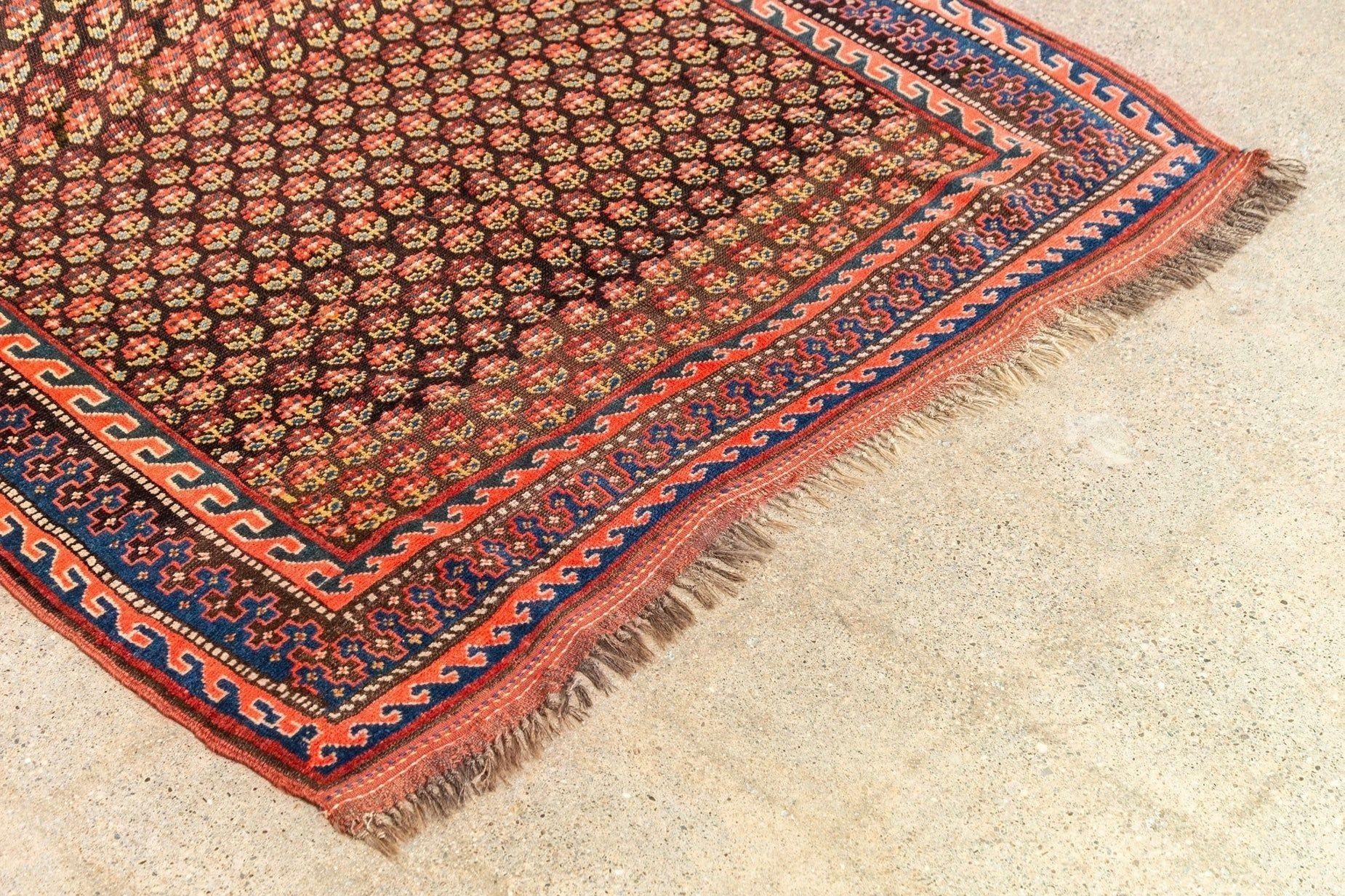 Annodato a mano Tappeto antico fatto a mano curdo rosso e rosa Runner 6x11 in vendita