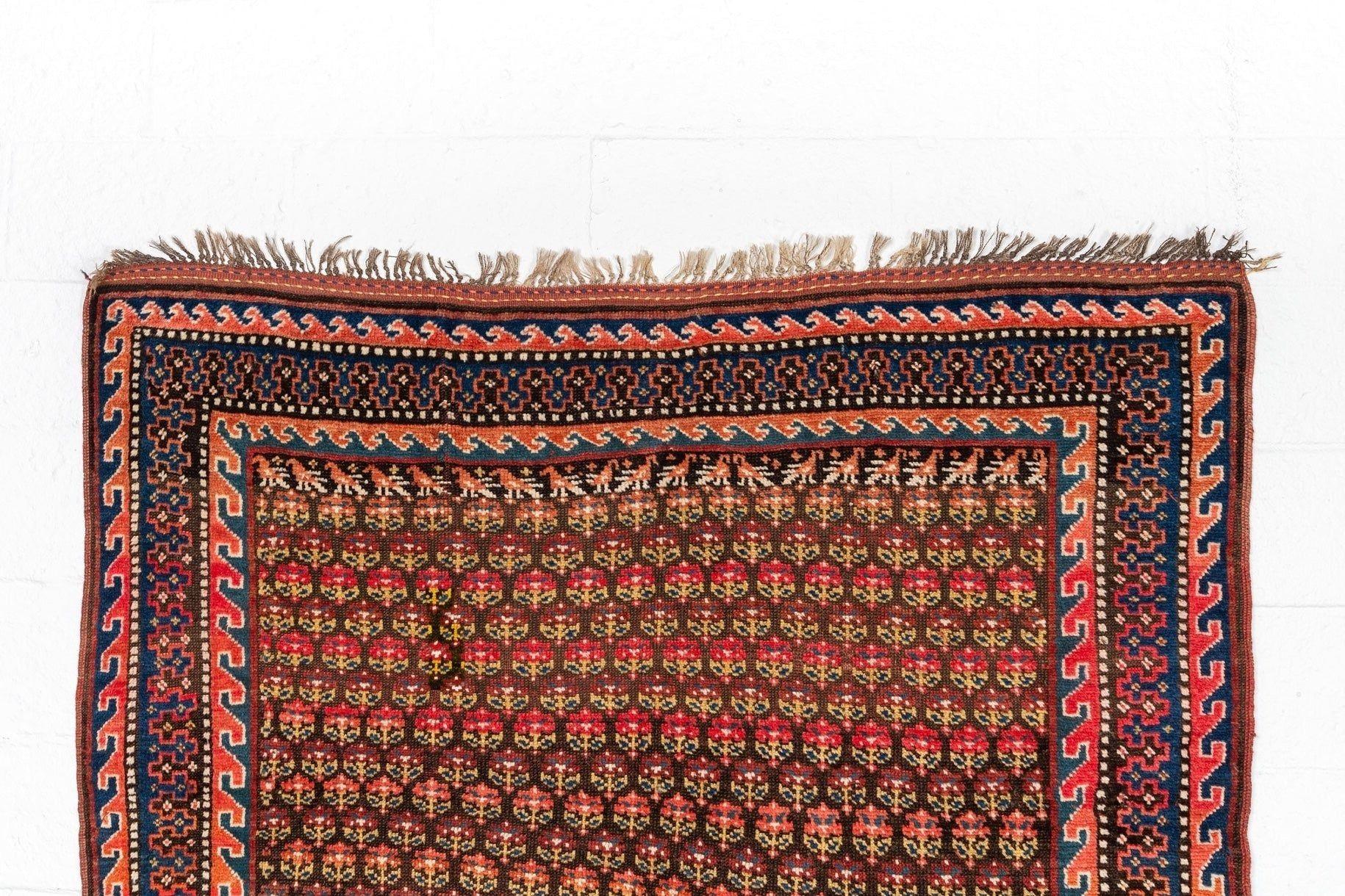 Lana Tappeto antico fatto a mano curdo rosso e rosa Runner 6x11 in vendita