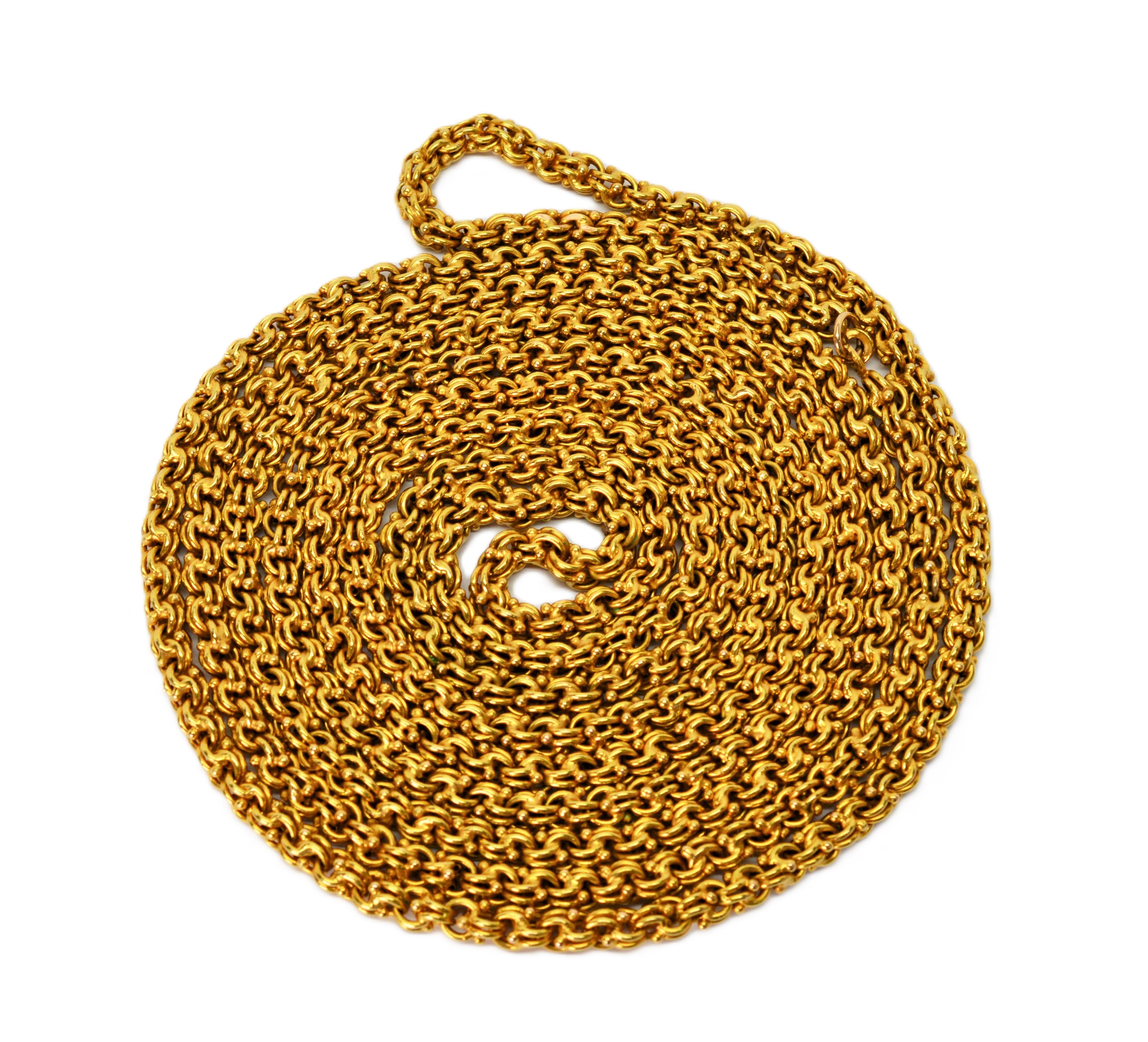 Longue chaîne artisanale ancienne à double câble en or jaune 18 carats Pour femmes en vente