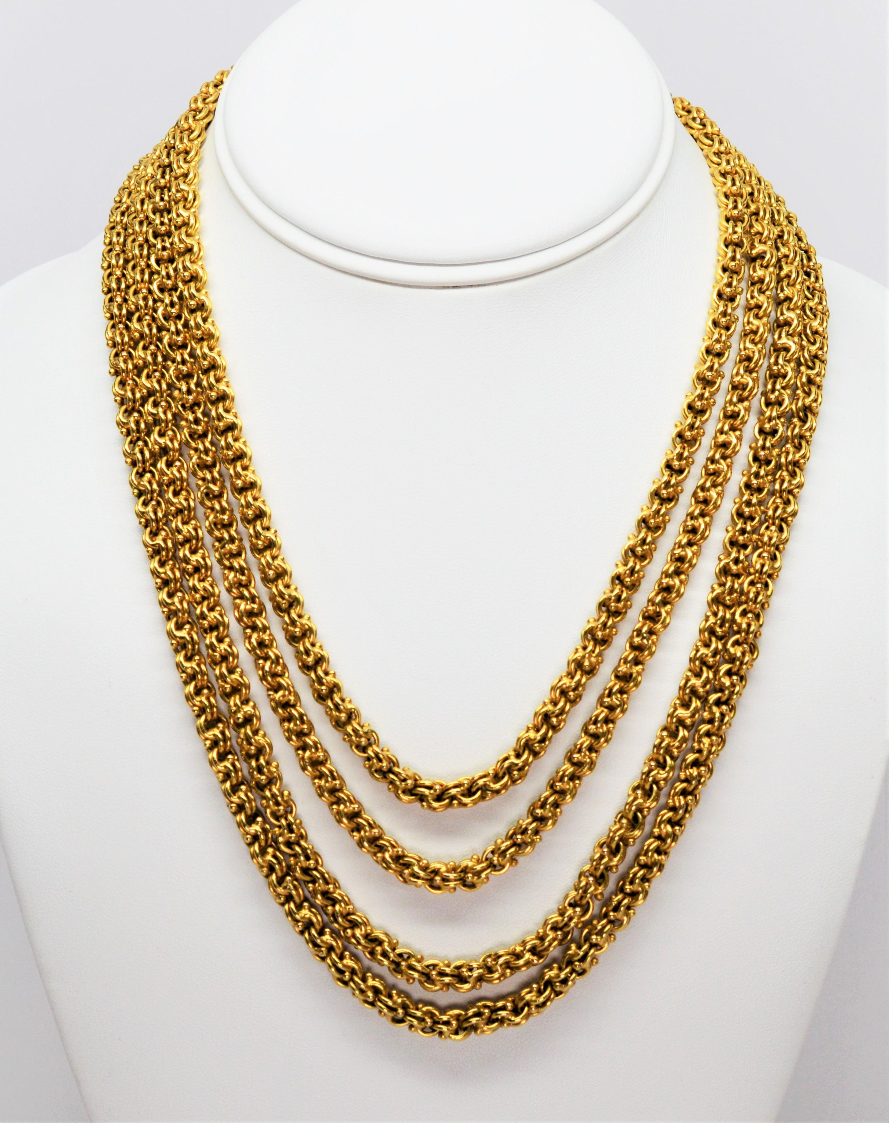 Women's Antique Handmade Long Yellow Gold Double Cable Chain For Sale