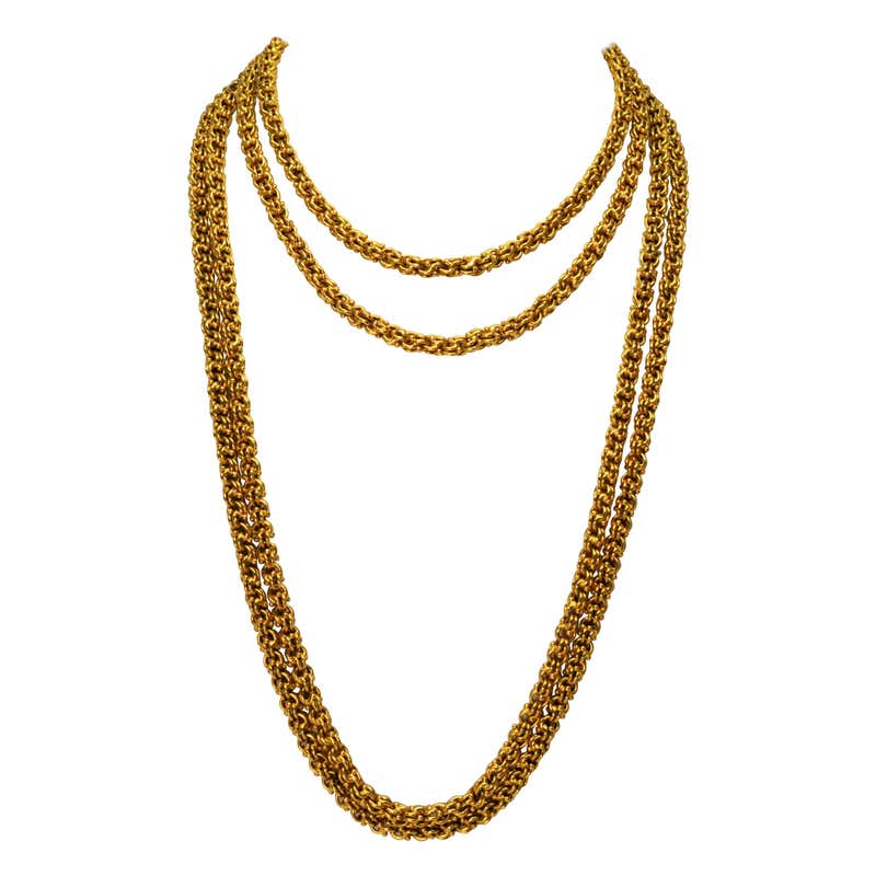 Looped Chain Antique Gold Chain Textured Double Loop Necklace For Sale at 1stDibs ...