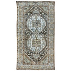 Antique Handmade Mahal Wool Rug with Rosette Design In Brown