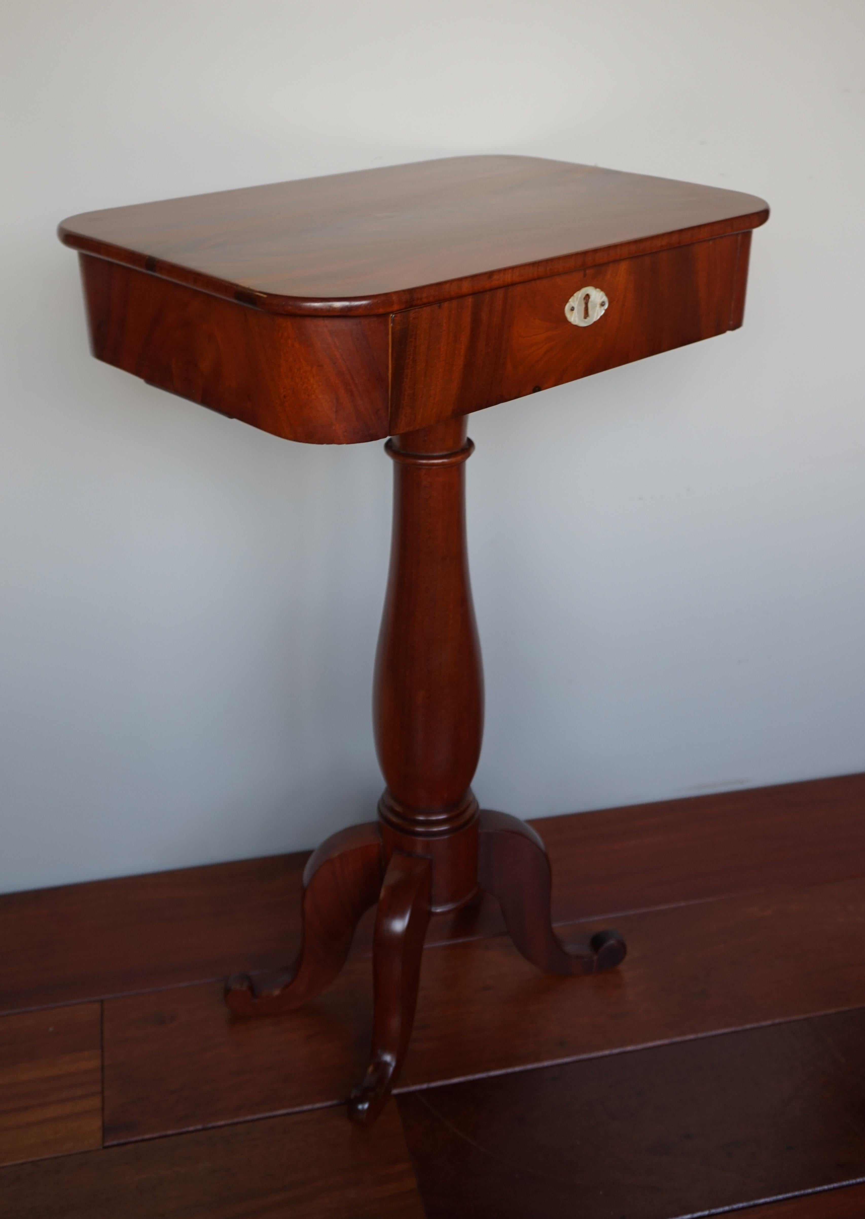 European Handmade Antique Nutwood Workman's Table / Sewing Cabinet / Side table w. Drawer For Sale