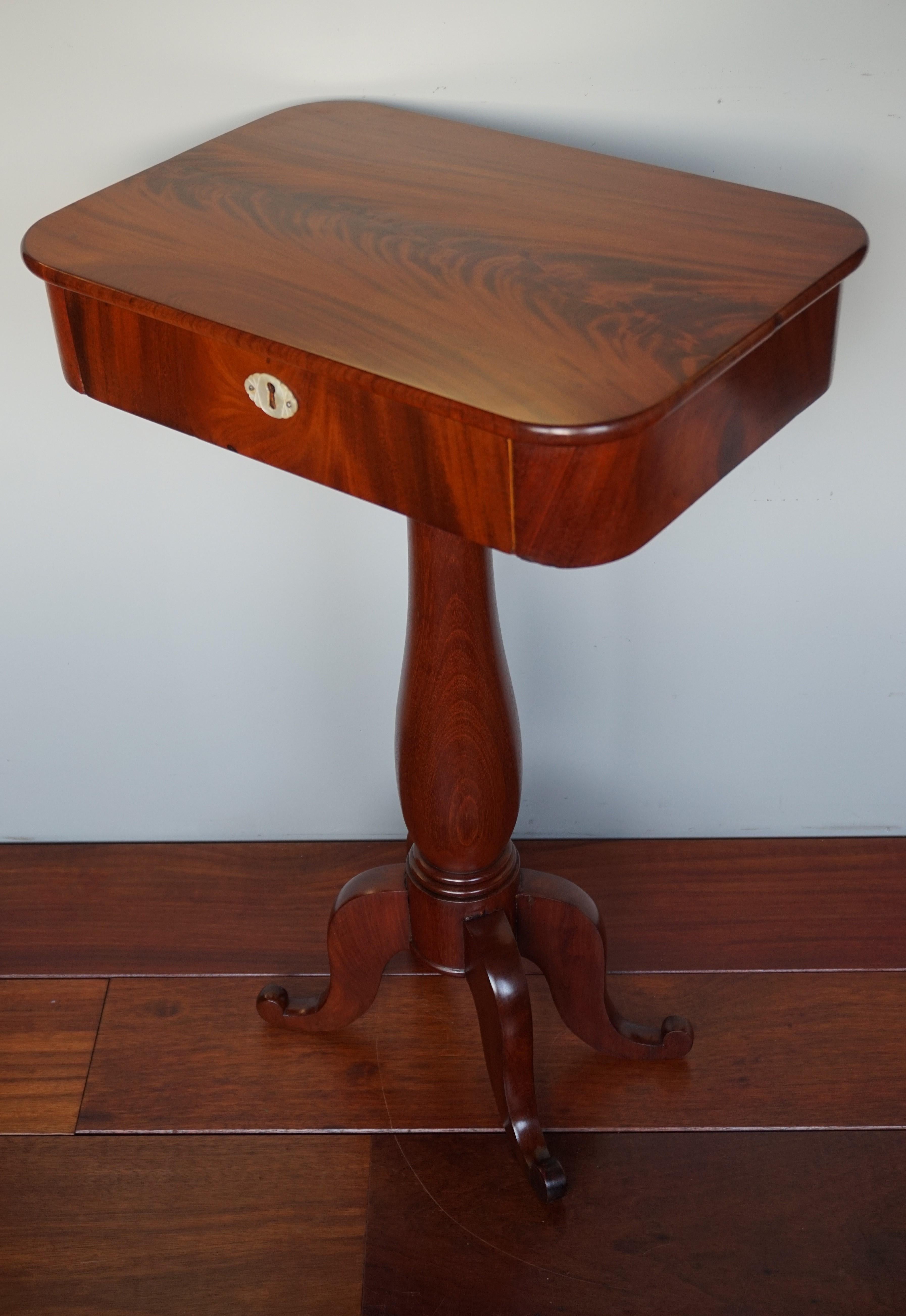 Cast Handmade Antique Nutwood Workman's Table / Sewing Cabinet / Side table w. Drawer For Sale