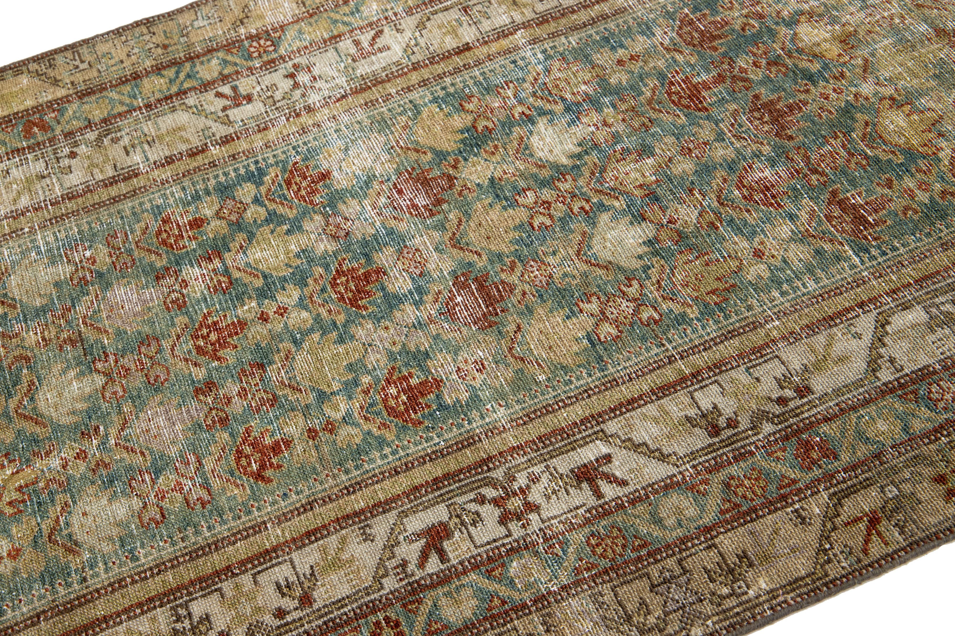 Islamique Antique  Tapis de couloir persan bleu Malayer fait à la main avec un motif sur toute la surface en vente