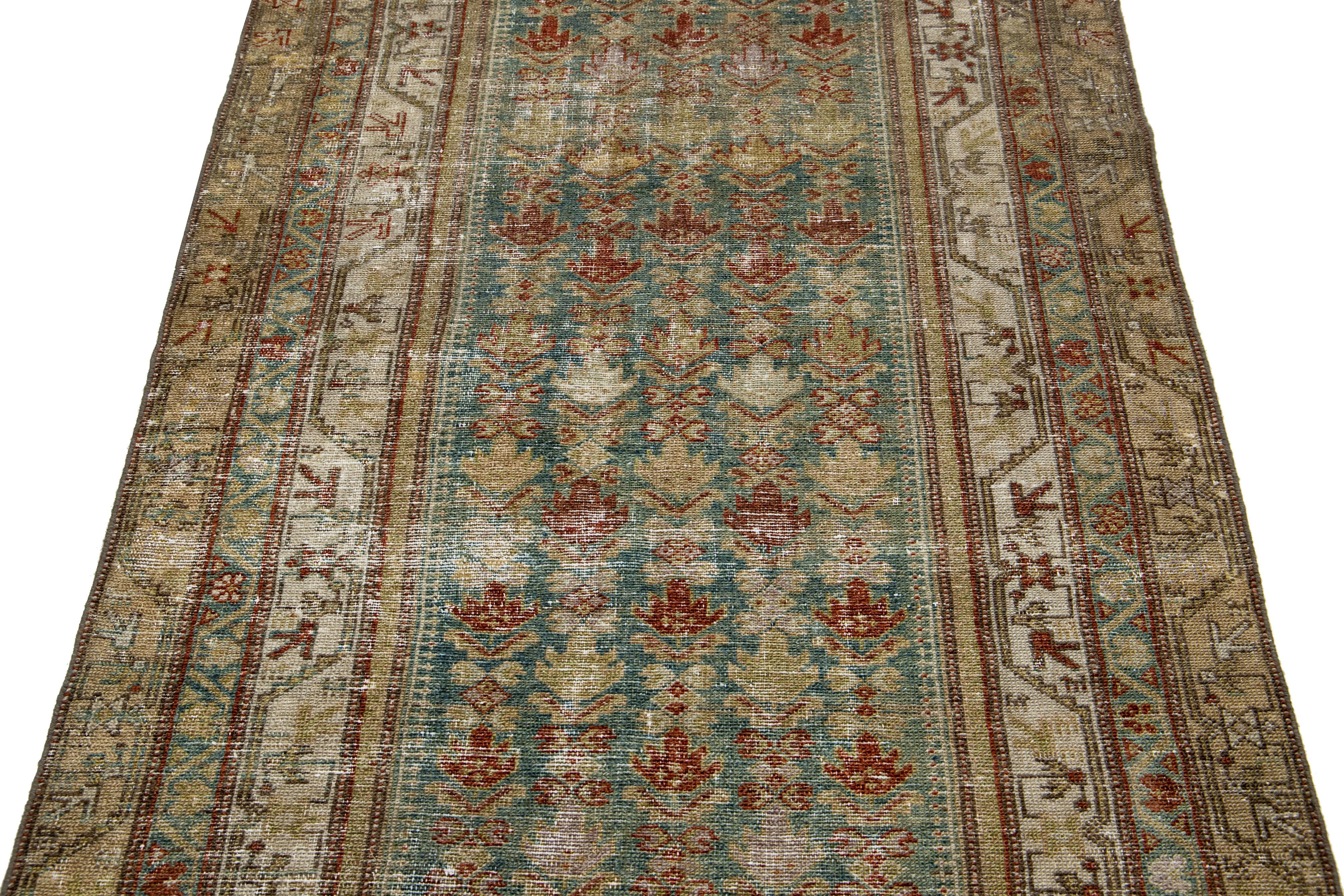 Antique  Handmade Malayer Persian Blue Wool Runner with an Allover Pattern For Sale 1