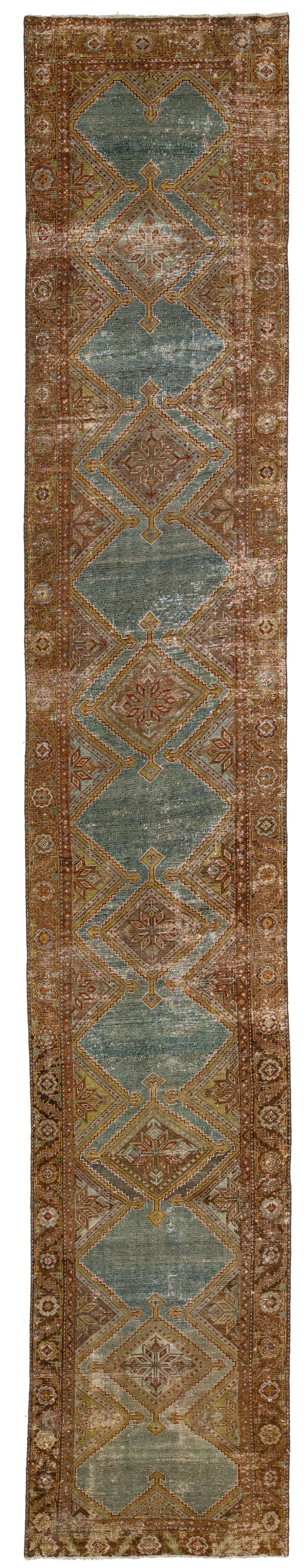 Antique  Handmade Malayer Persian Blue Wool Runner with an Allover Pattern For Sale 3