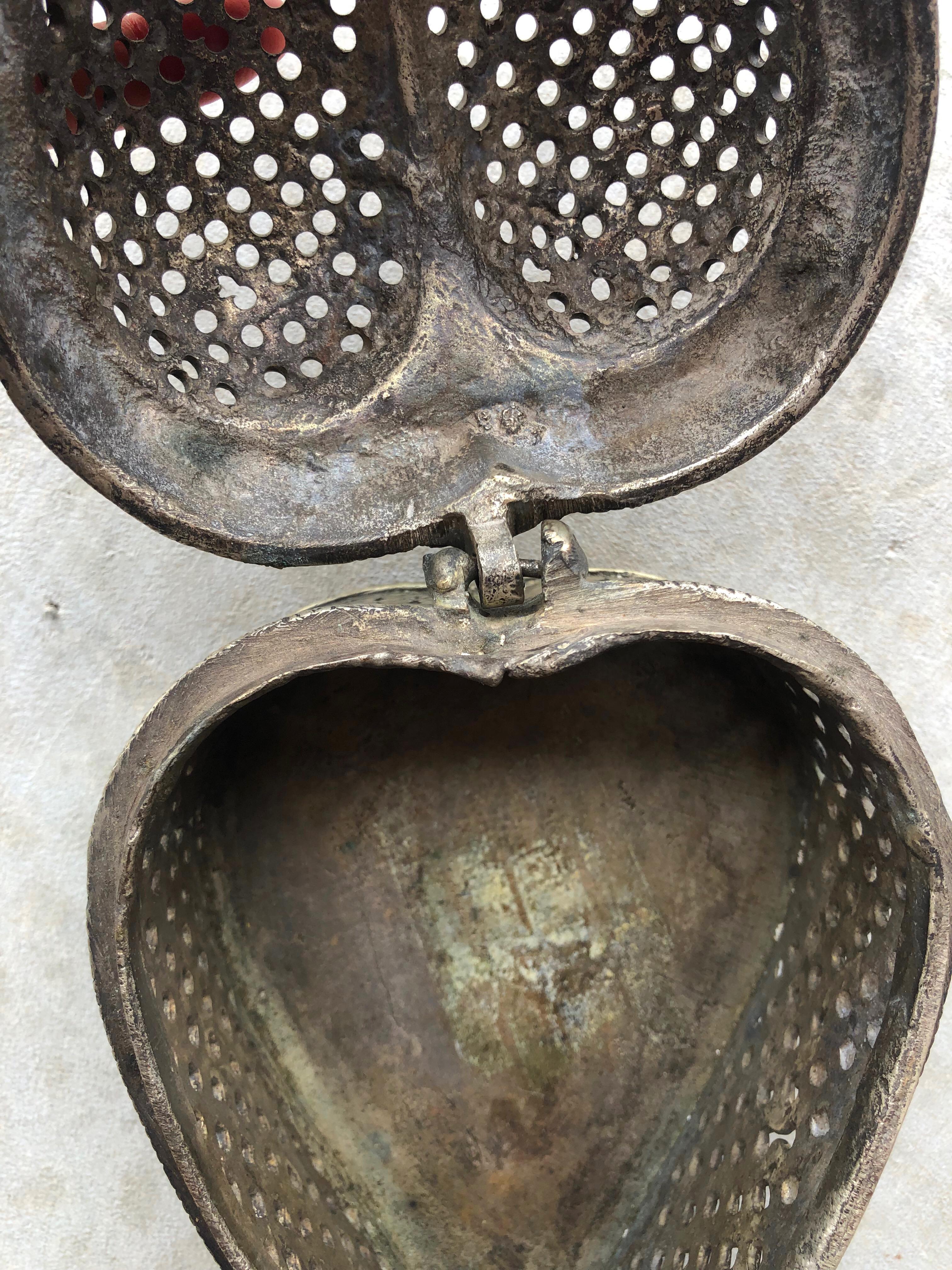 American Antique Handmade Metal Heart Shaped Box For Sale