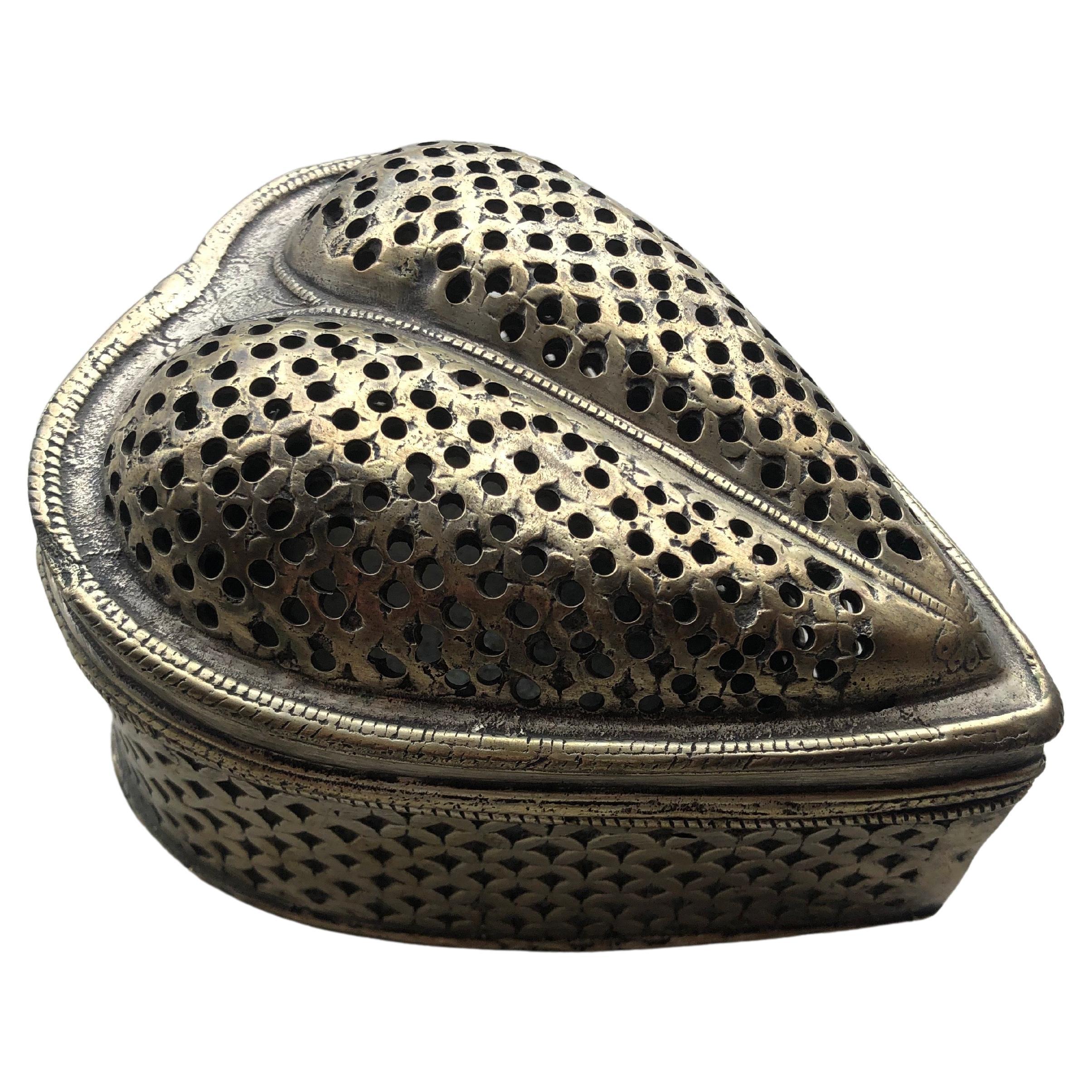 Antique Handmade Metal Heart Shaped Box For Sale