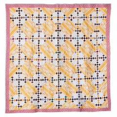 Antike handgefertigte Patchwork "Double Nine Patch" Steppdecke aus Baumwolle:: USA:: 1870er Jahre