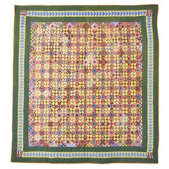 Antike handgefertigte Patchwork "Economy Patch" Steppdecke in Multicolor:: USA:: 1880er Jahre