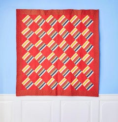Antique Handmade Patchwork “Joseph’s Coat Variation” Quilt in Red, USA, 1880s