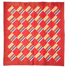 Antique Handmade Patchwork “Joseph’s Coat Variation” Quilt in Red, USA, 1880's