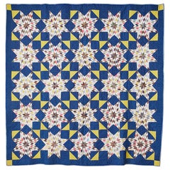 Antique Handmade Patchwork "Mennonite Blazing Stars" Quilt in Cotton, USA 1880s