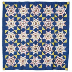 Antique Handmade Patchwork "Mennonite Blazing Stars" Quilt in Cotton, USA 1880s 