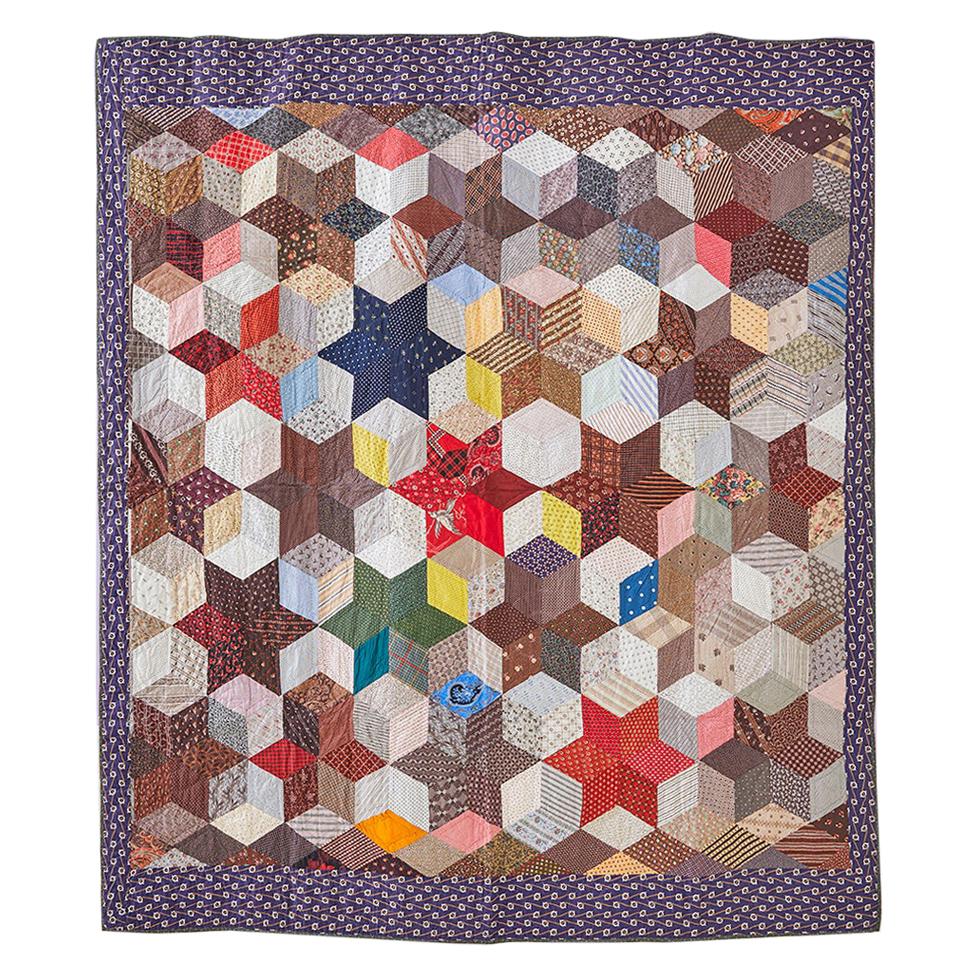 Antique Handmade Patchwork "Six Point Stars Charm" Quilt, USA Late 19th-Century