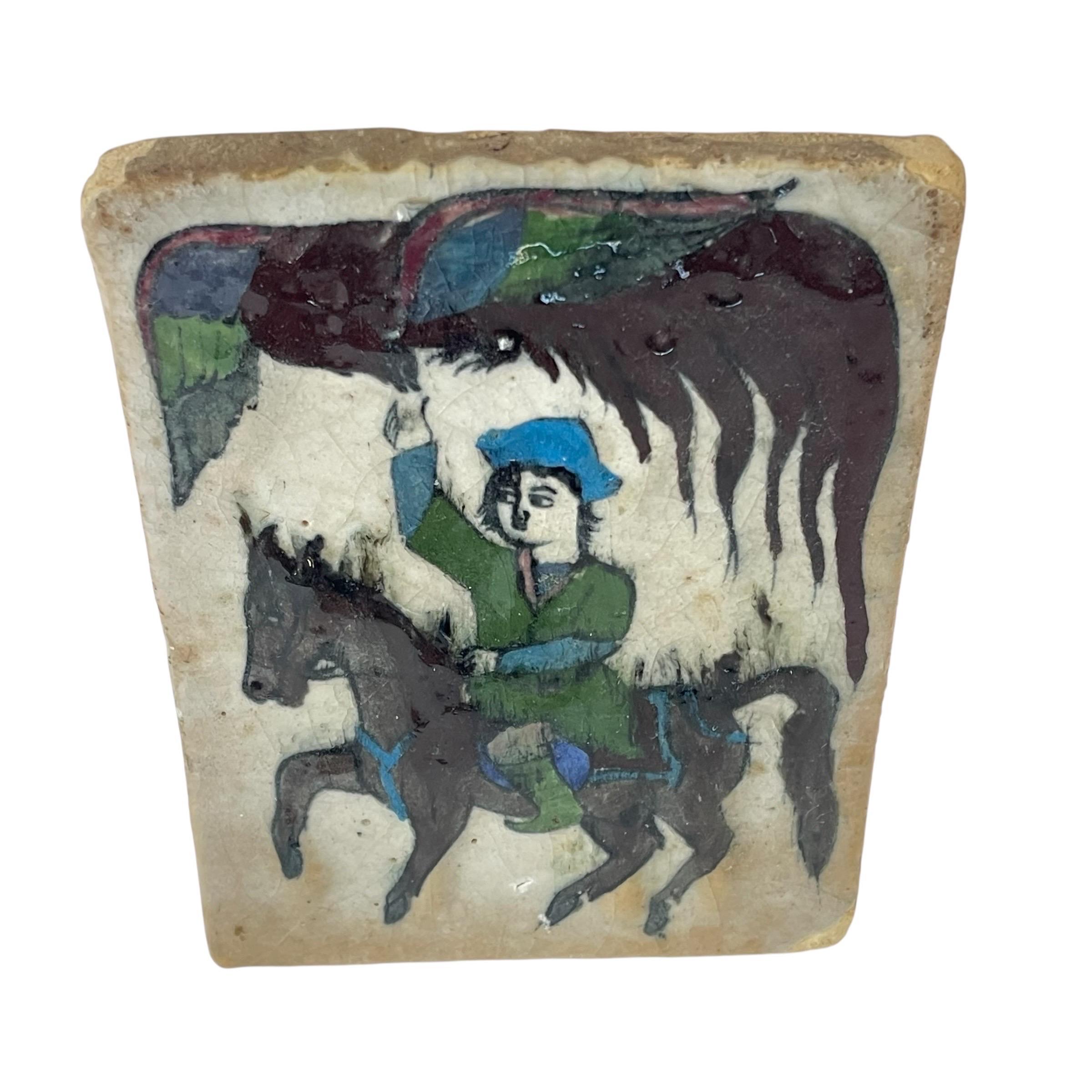 Smaltato Antica piastrella persiana Qajar in argilla smaltata fatta a mano, Iran, Circa 1900 in vendita