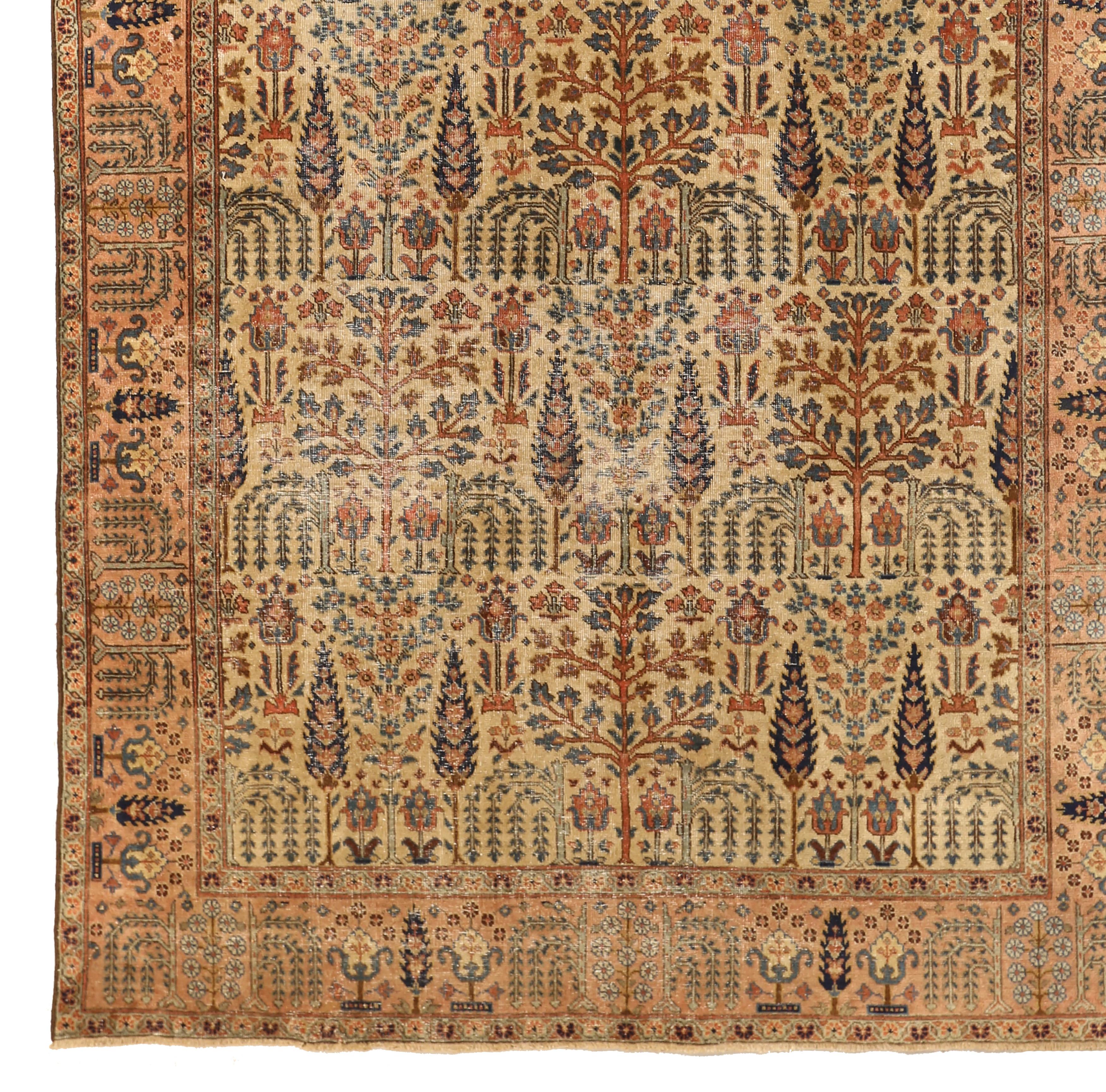 Hand-Woven Antique Handmade Persian Rug Tabriz Design  For Sale
