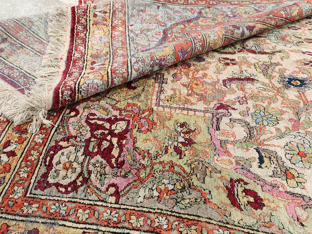 Antique Handmade Persian Silk Kashan Accent Rug 7