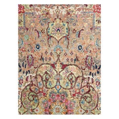 Antique Handmade Persian Silk Kashan Accent Rug