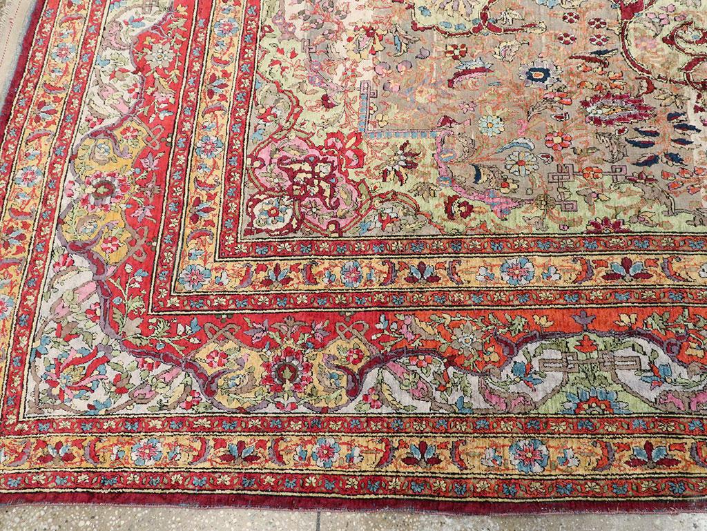 Antique Handmade Persian Silk Kashan Accent Rug 4