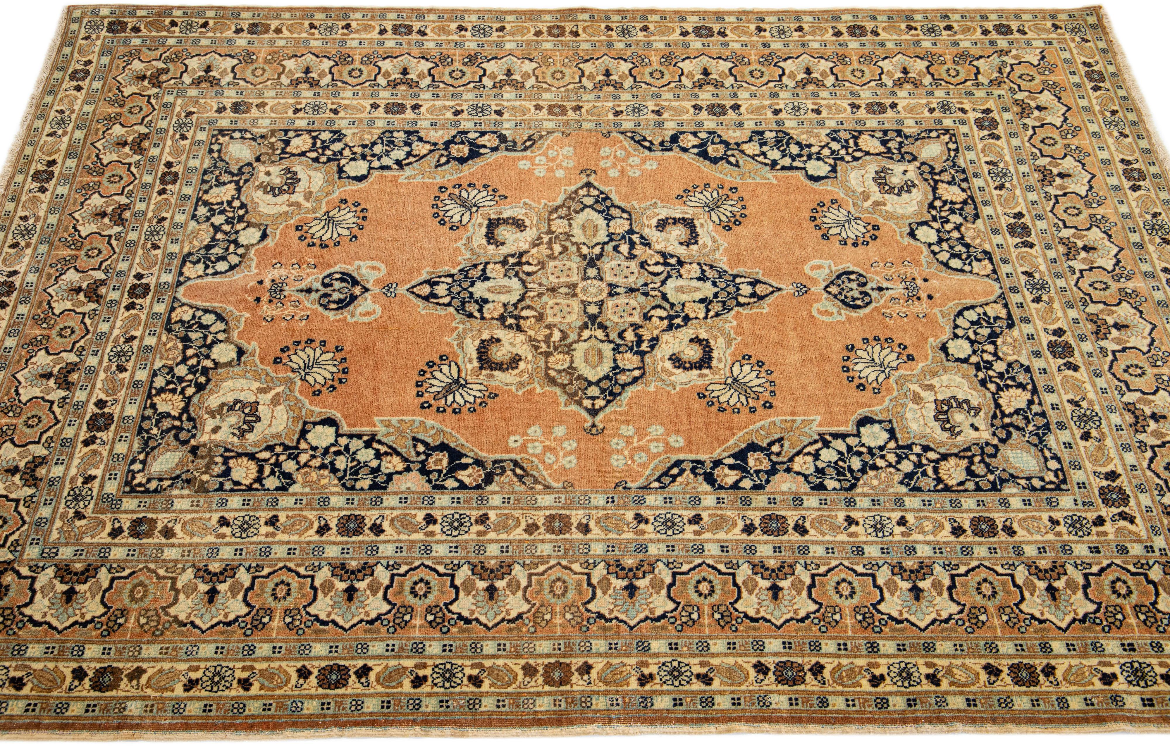 Antique Handmade Persian Tabriz Scatter Wool Rug with Allover Motif In Good Condition For Sale In Norwalk, CT