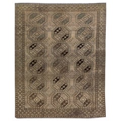 Tapis persan ancien en laine persane fait à la main avec motif géométrique en marron clair