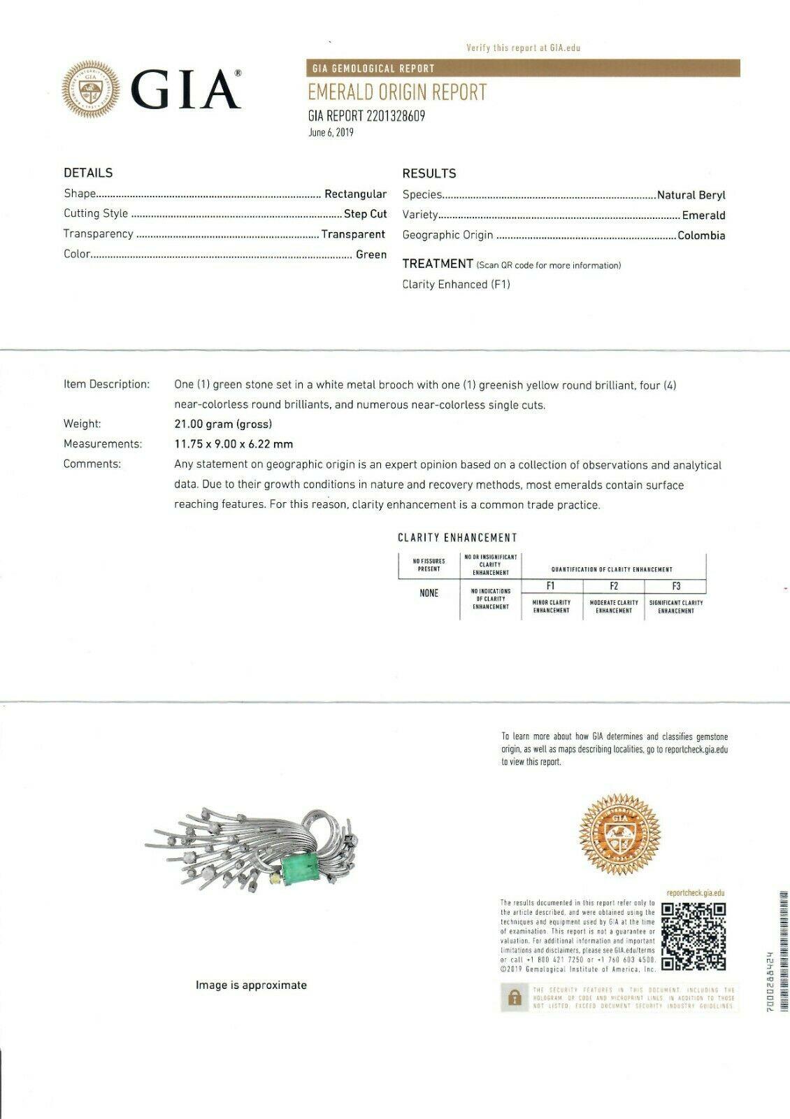 Antike handgefertigte Platin-Drahtbrosche, 7,3 Karat, GIA kolumbianischer Smaragd im Angebot 3