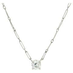 Collier pendentif solitaire ancien en platine fait à la main, certifié GIA, avec diamant ancien 0,51 carat