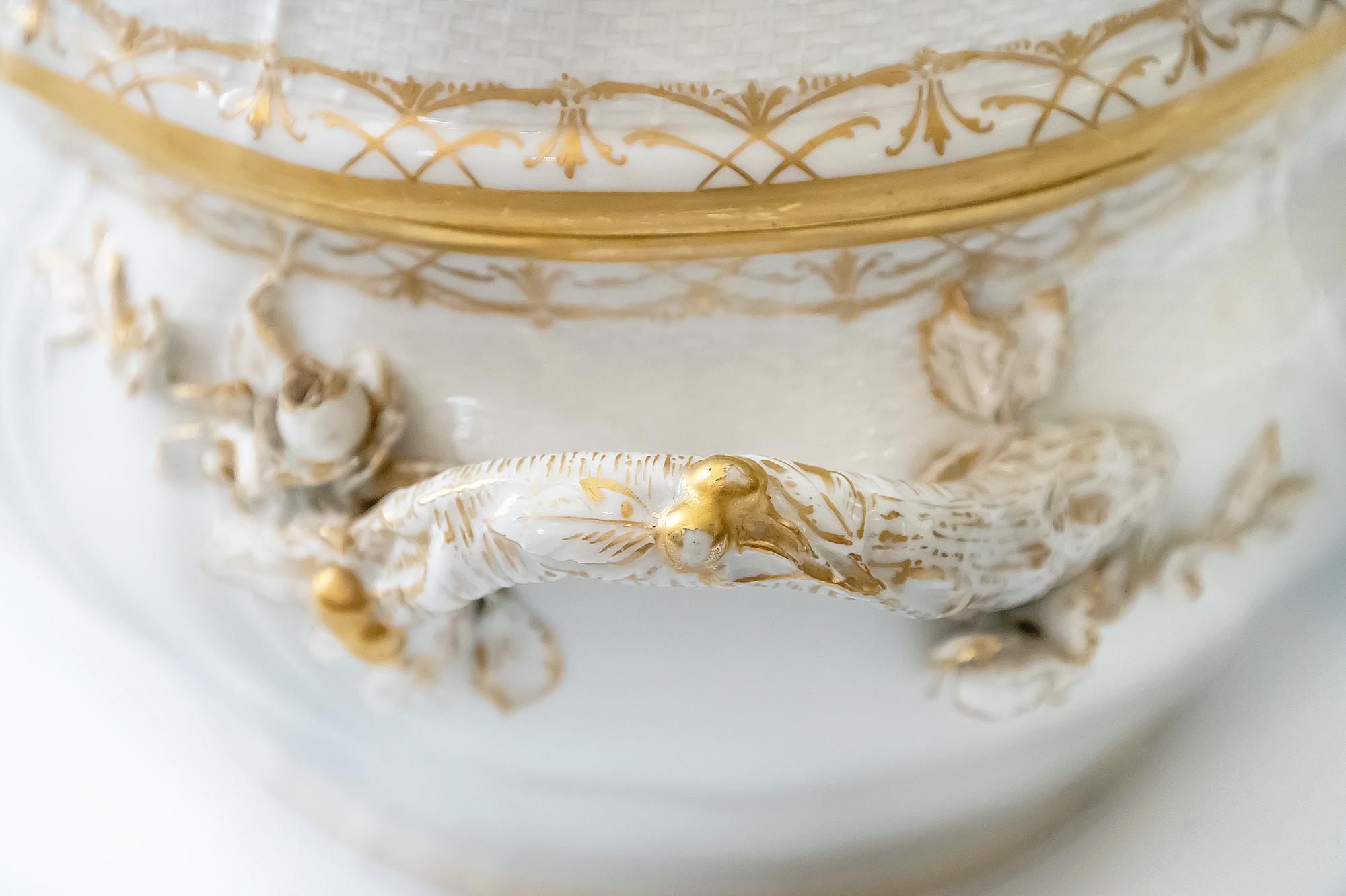 Gilt Antique Handmade Porcelain Soup Tureen by KPM For Sale