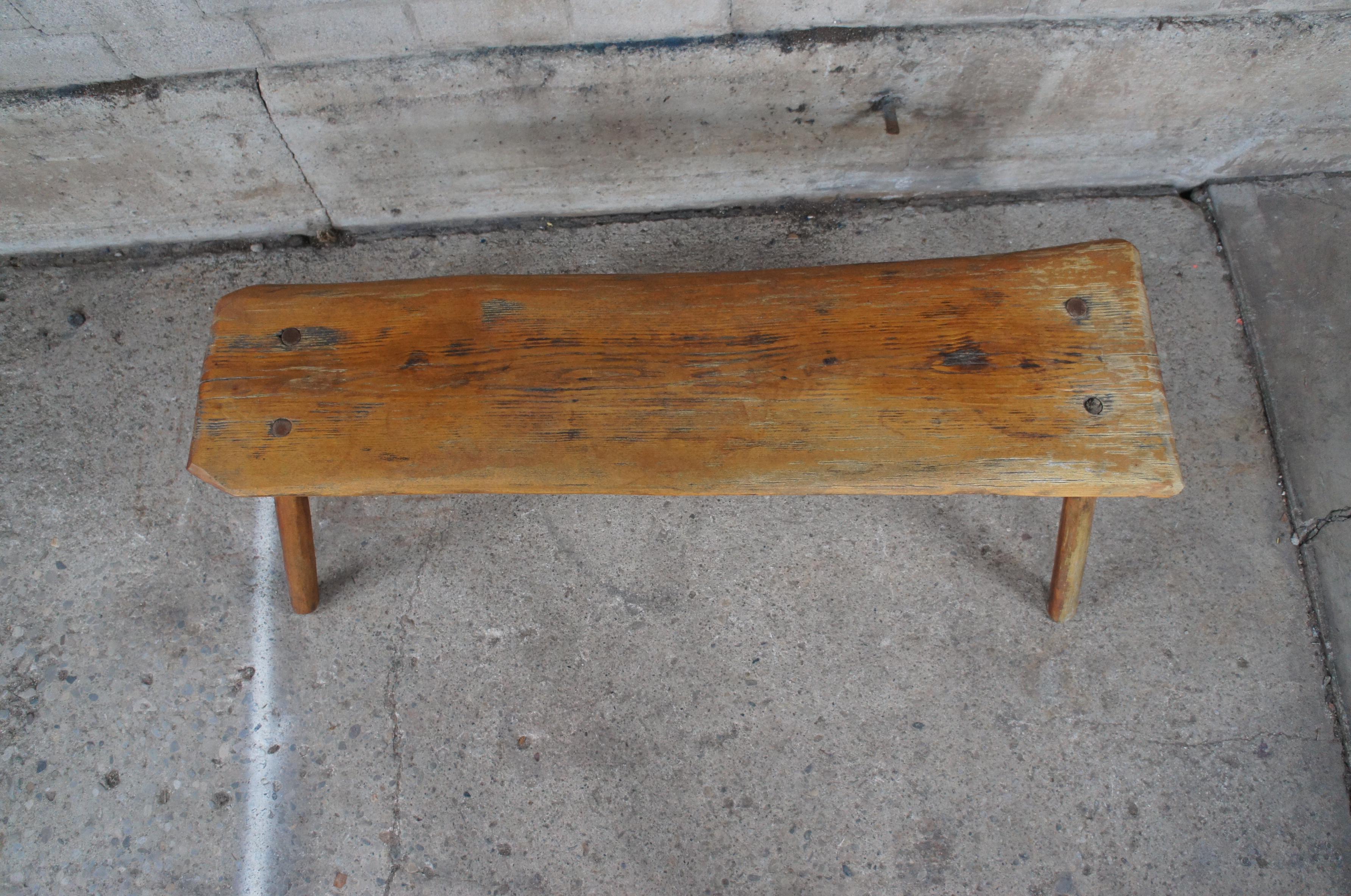 Antique Handmade Primitive Rustic Cabin Live Edge Pine Slab Bench Coffee Table 6
