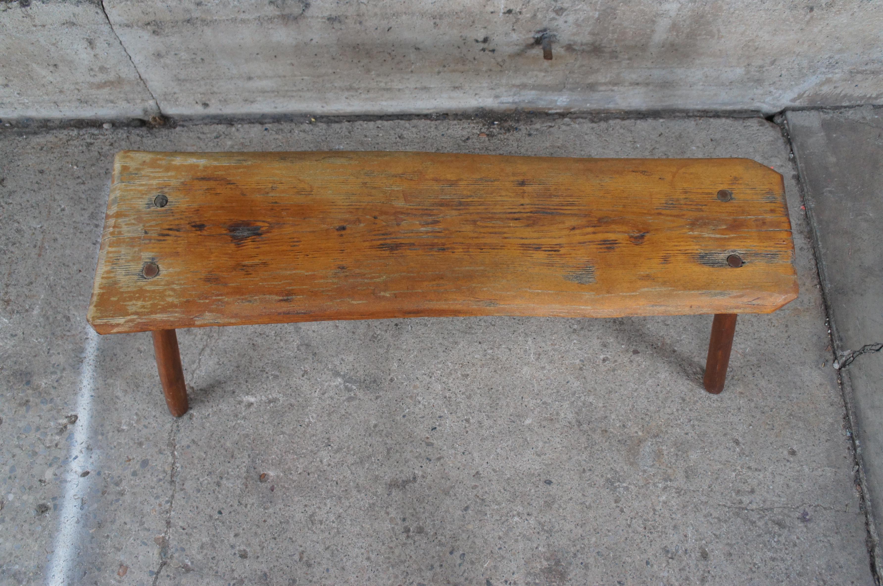 20th Century Antique Handmade Primitive Rustic Cabin Live Edge Pine Slab Bench Coffee Table