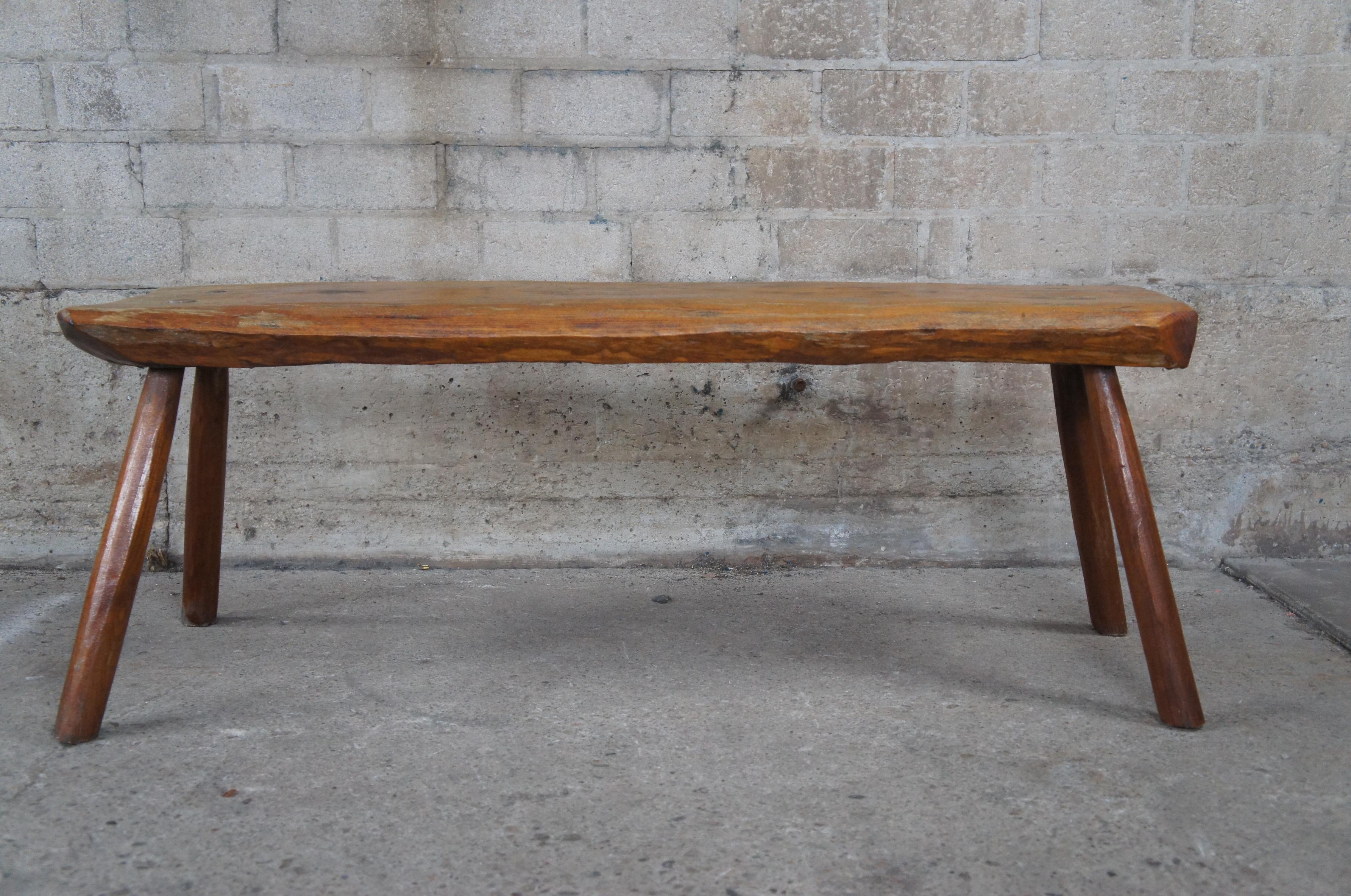 Antique Handmade Primitive Rustic Cabin Live Edge Pine Slab Bench Coffee Table 1