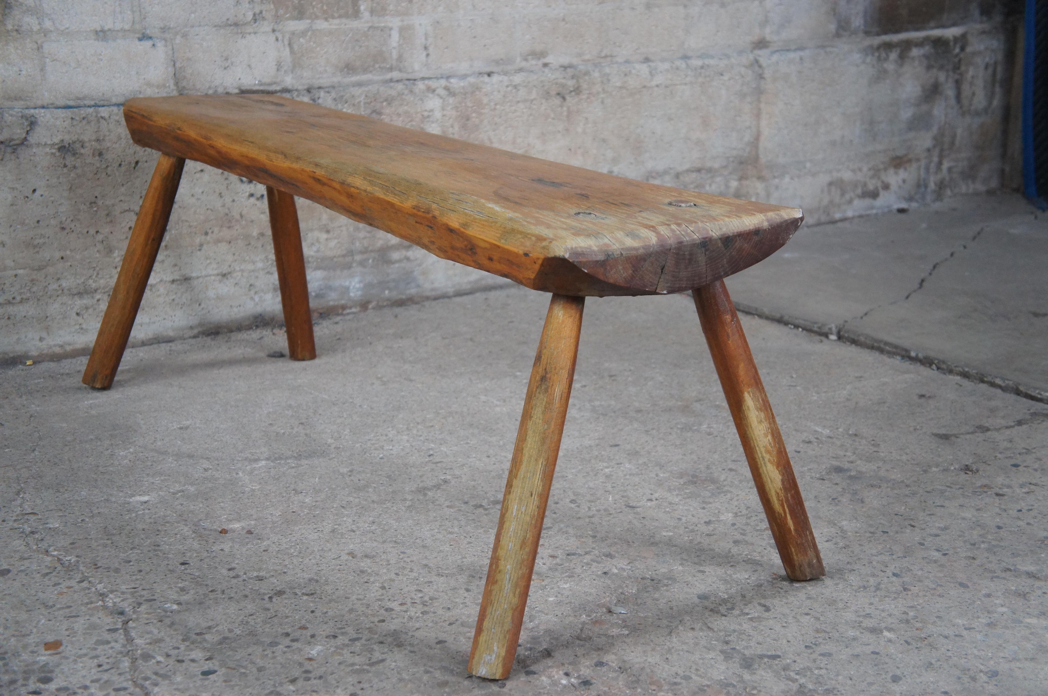 Antique Handmade Primitive Rustic Cabin Live Edge Pine Slab Bench Coffee Table 4