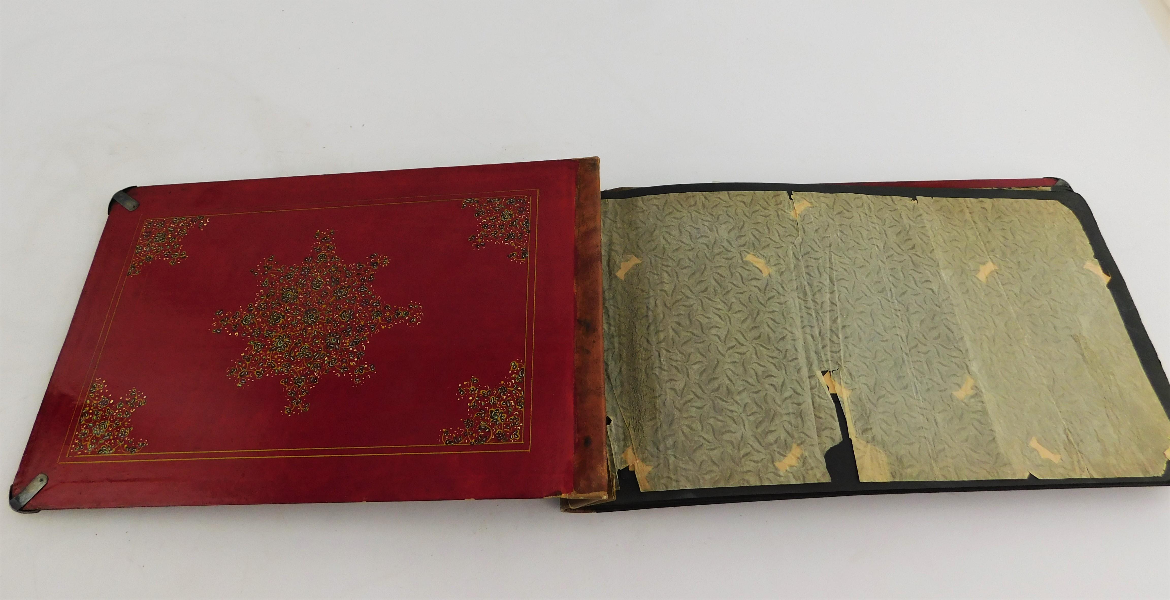 Antique Handmade Qajar Persian Lacquer Photo Album Silver on Leather For Sale 4