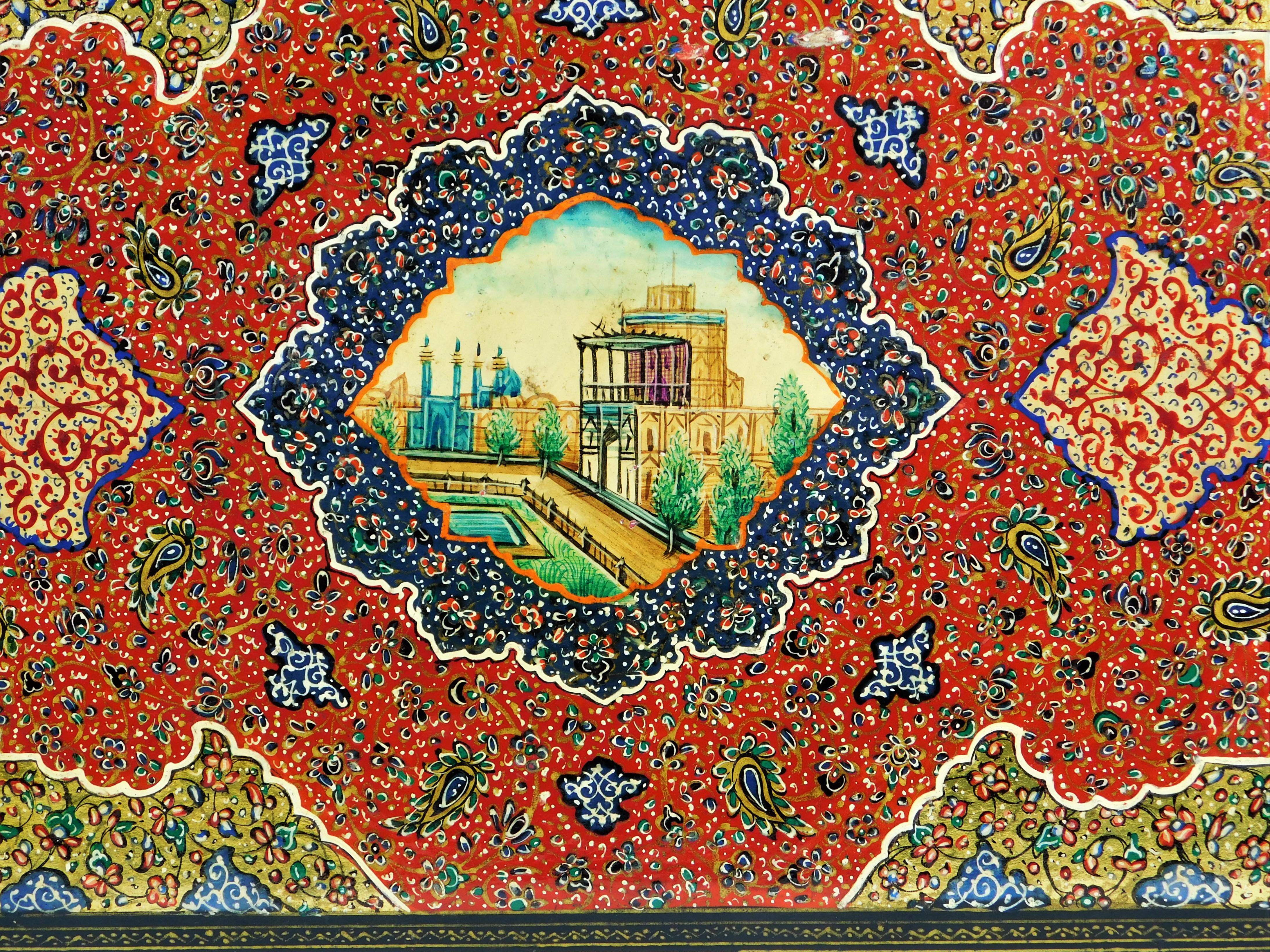 Lacquered Antique Handmade Qajar Persian Lacquer Photo Album Silver on Leather For Sale