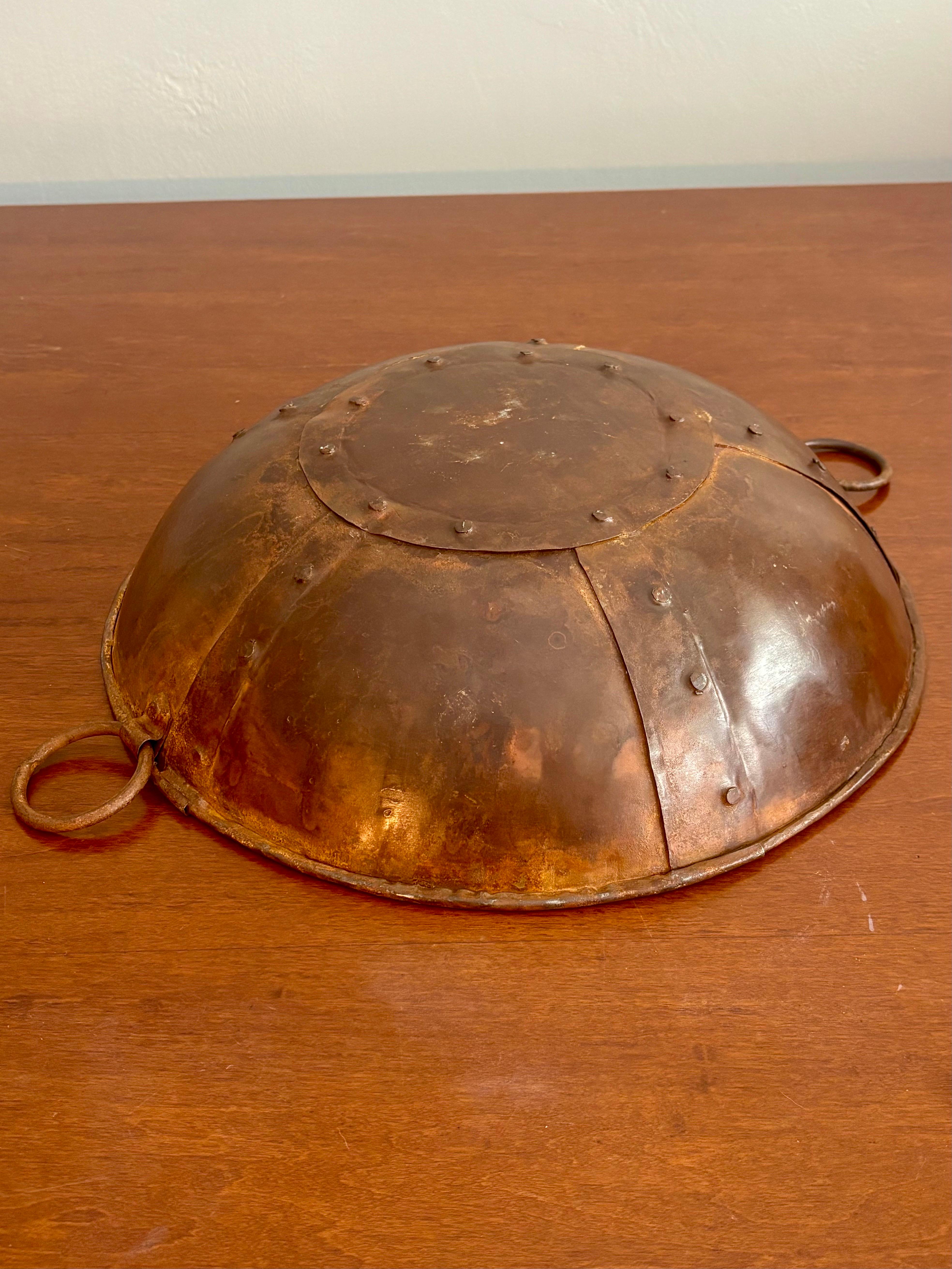 Antique Handmade Riveted Copper Bowl For Sale 1