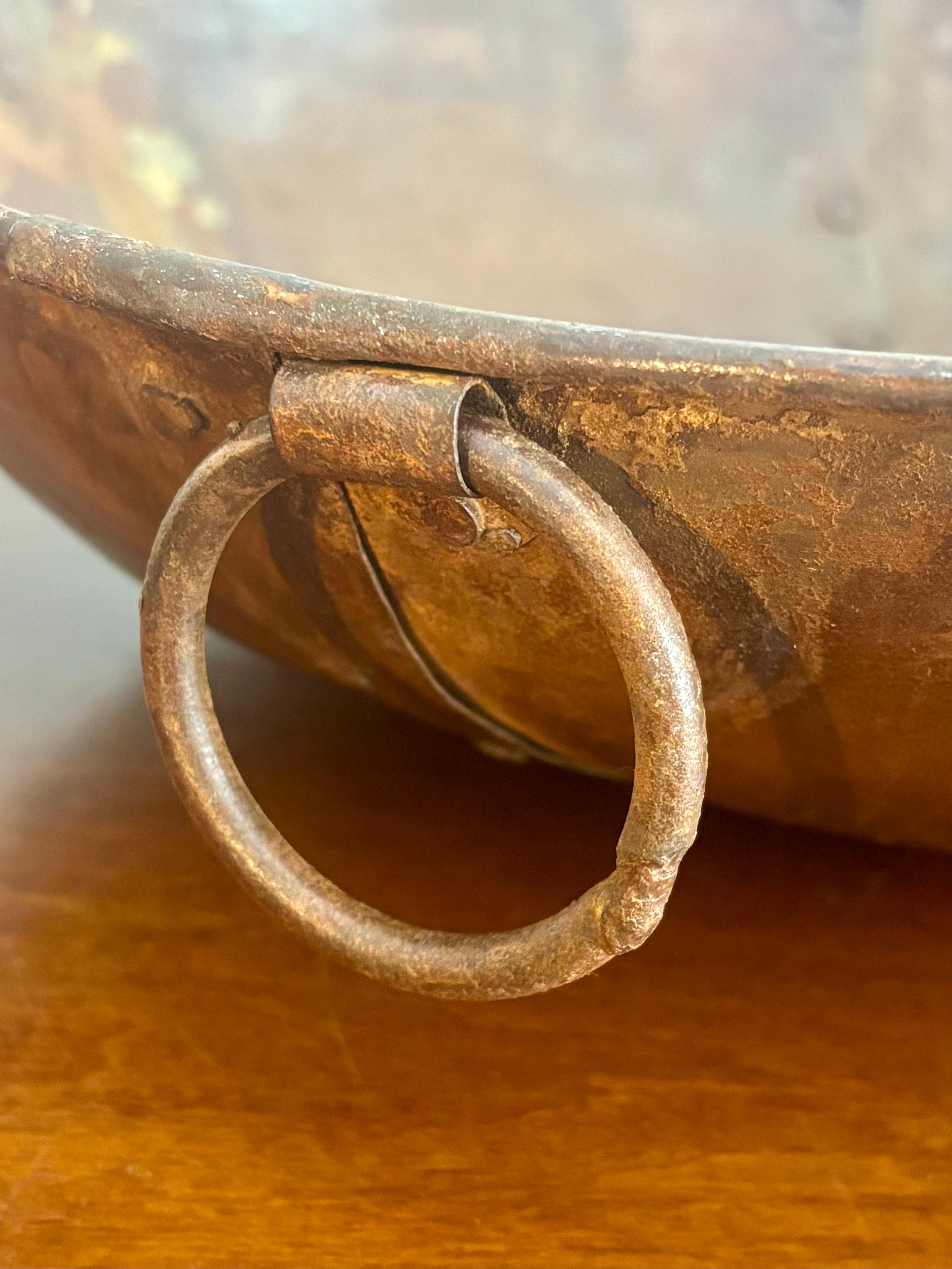 Antique Handmade Riveted Copper Bowl For Sale 2