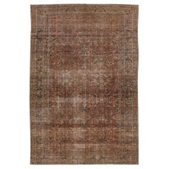 Antique Handmade Rust Persian Malayer Wool Rug With Floral Design