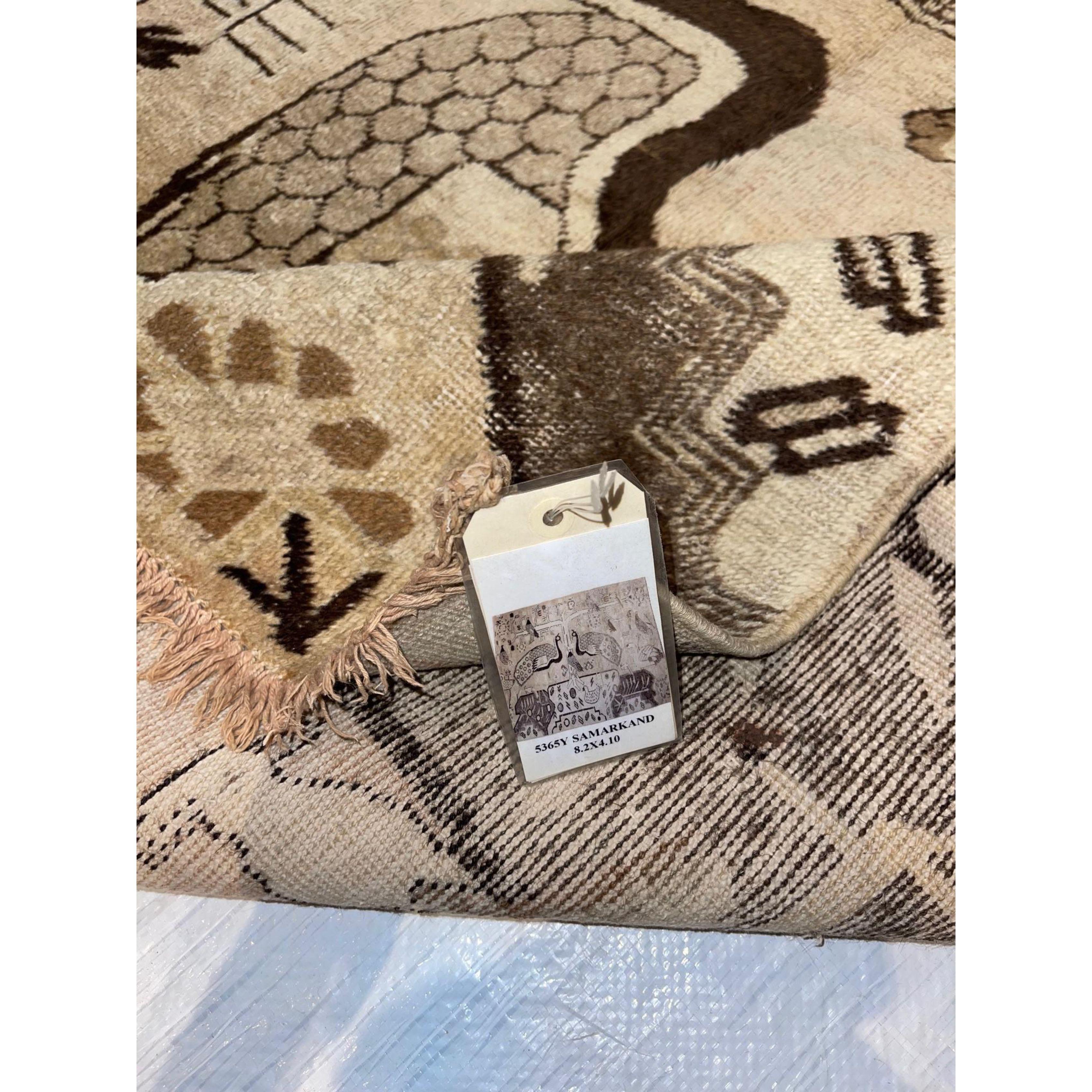 Antiker handgefertigter Samarkand-Teppich - 8'2'' X 4'10'' (Asiatisch) im Angebot