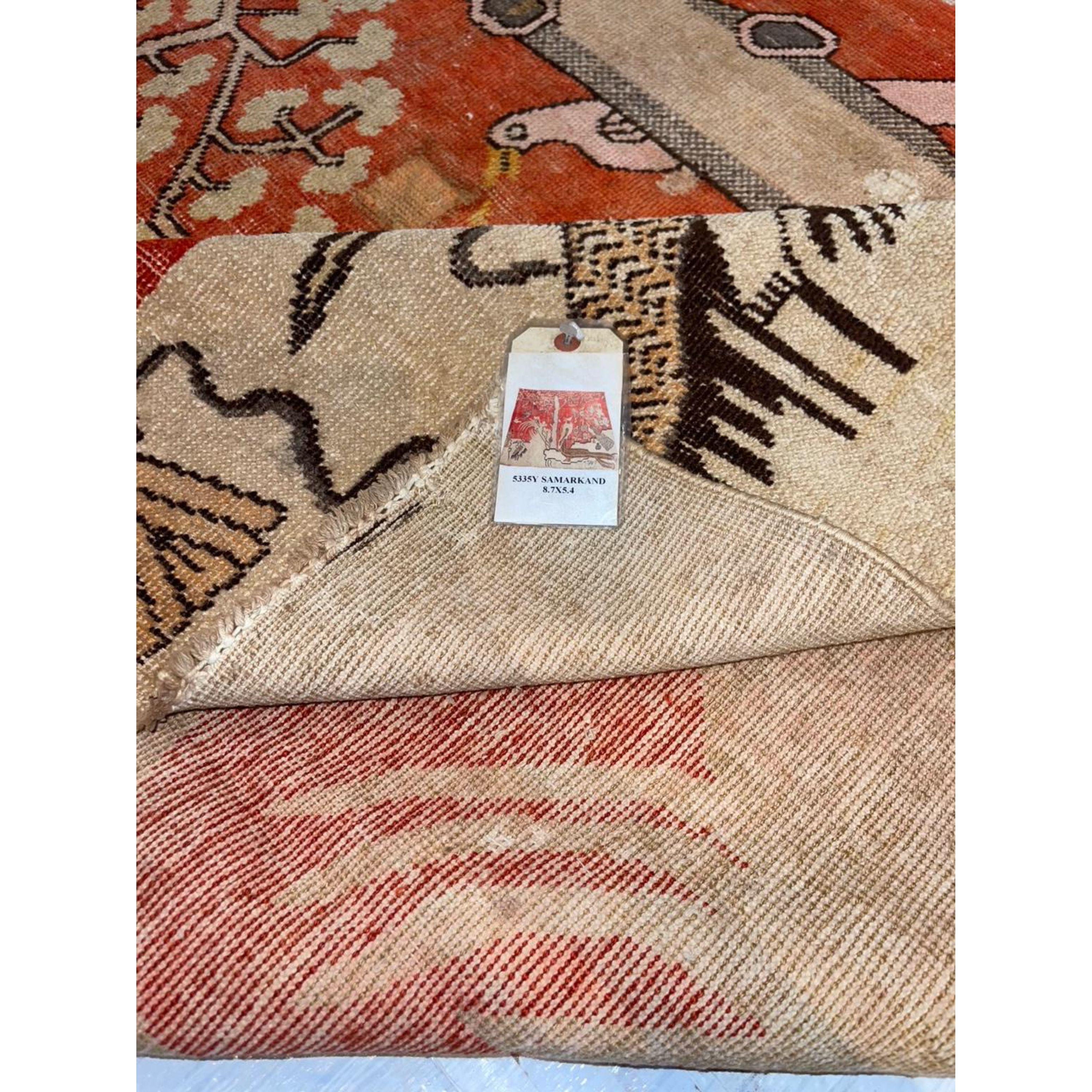 Antiker handgefertigter Samarkand-Teppich ca. 1900 - 8'7'' X 5'4'' (Asiatisch) im Angebot